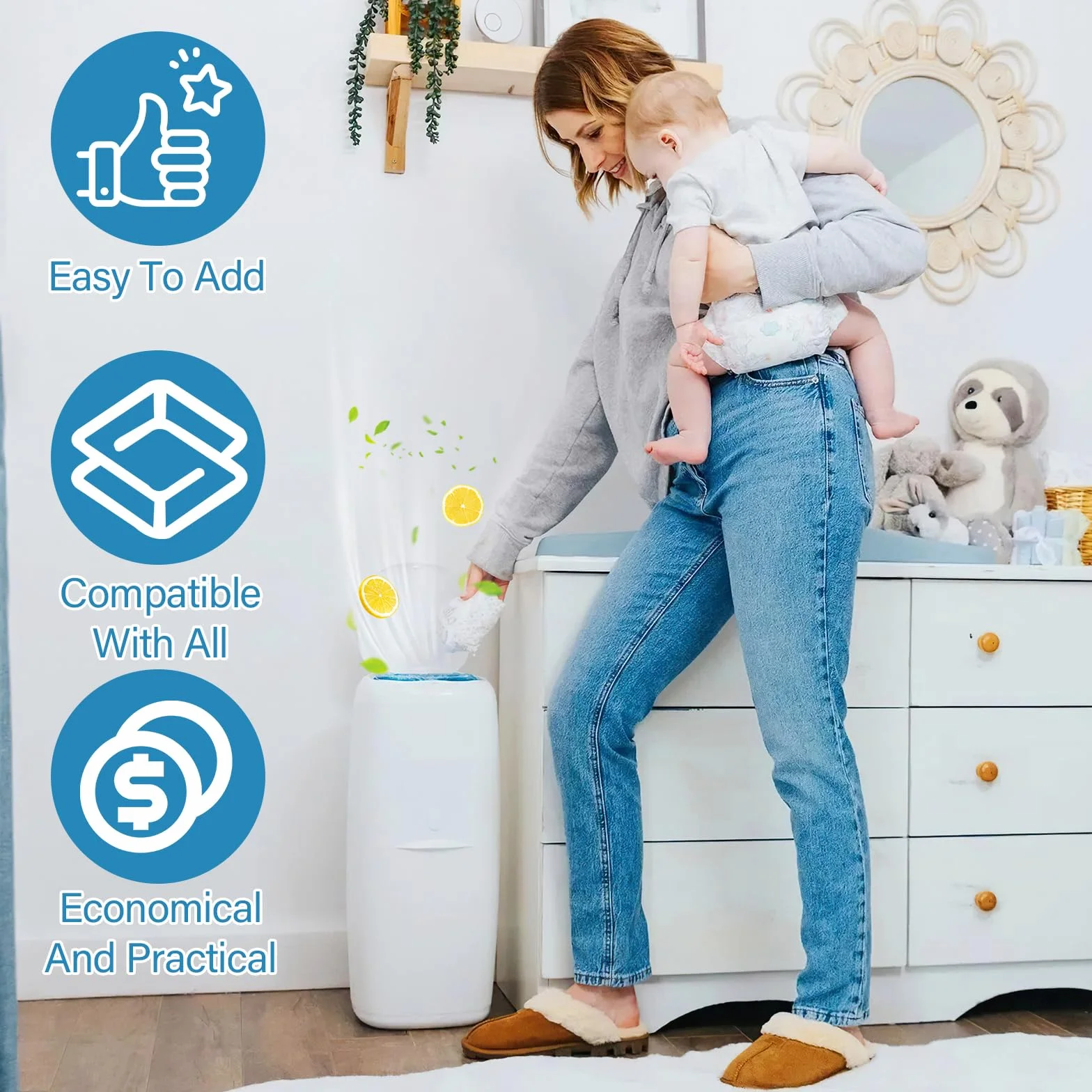 Recharge Poubelle à Couche Bébé 4.5m, 7 Couches Protectrices, Bloque les Odeurs, Compatible Litter Locker
