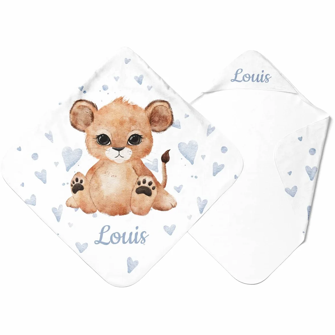 Serviette de Bain à Capuche Personnalisée Bébé Lion | Cape de Bain Personnalisable