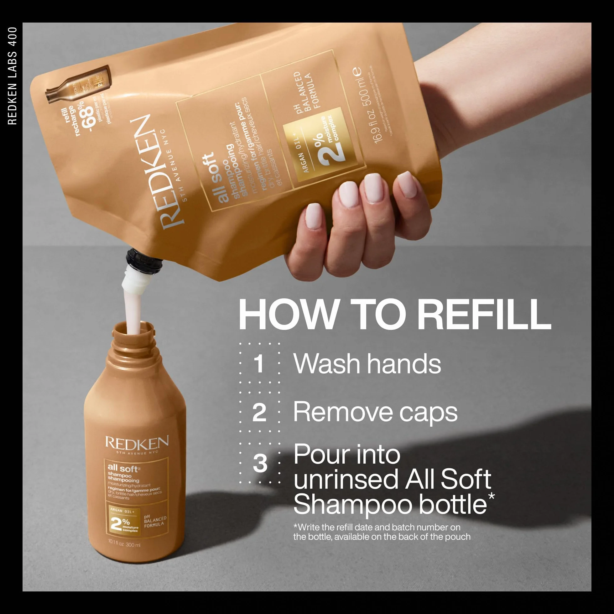 REDKEN All Soft Recharge Shampoing Hydratant 500ml Cheveux Secs Protéines Huile d'Argan