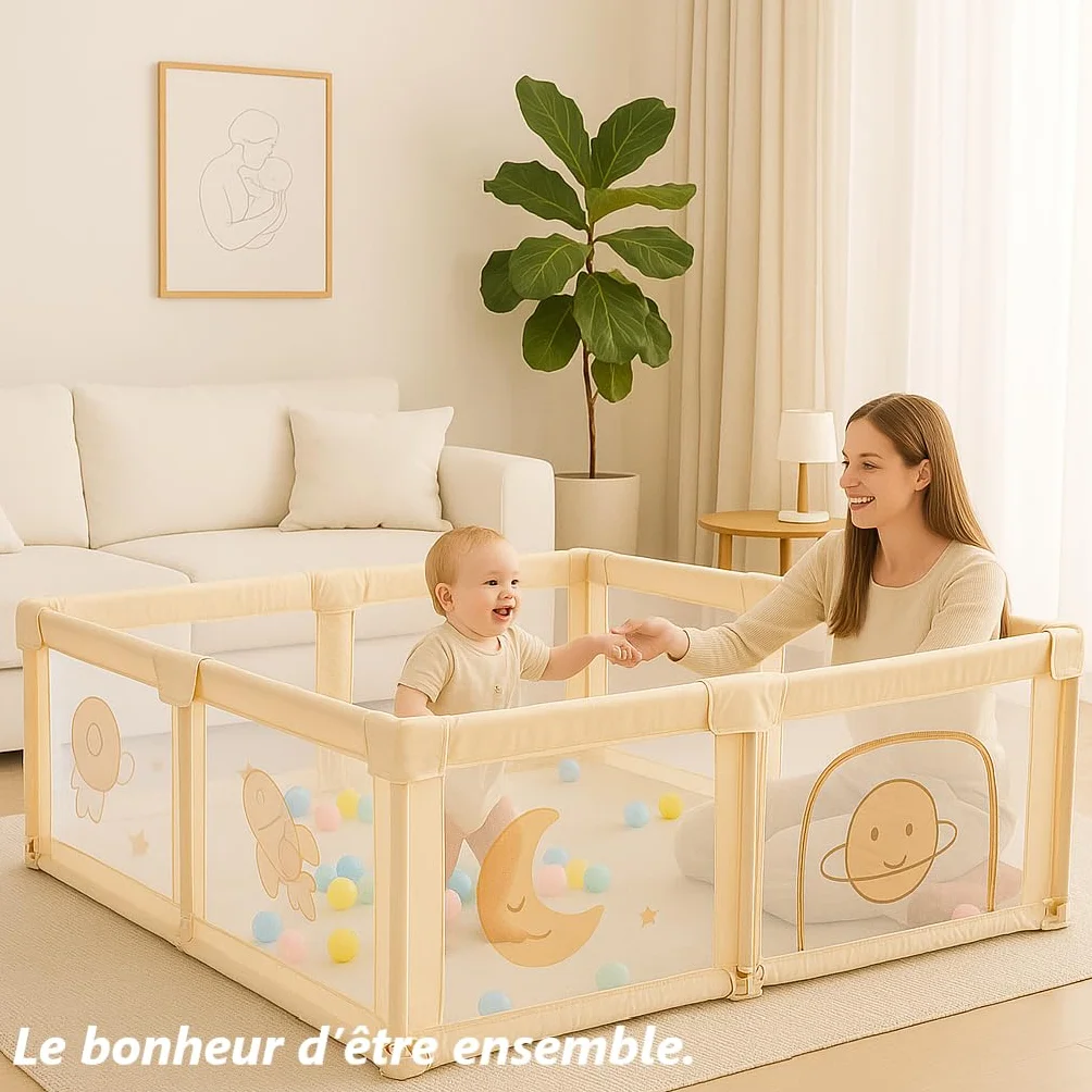 Parc bébé Pliable avec Tapis 130 x 130 cm, Tissu Oxford, Filet Respirant et Ventouses