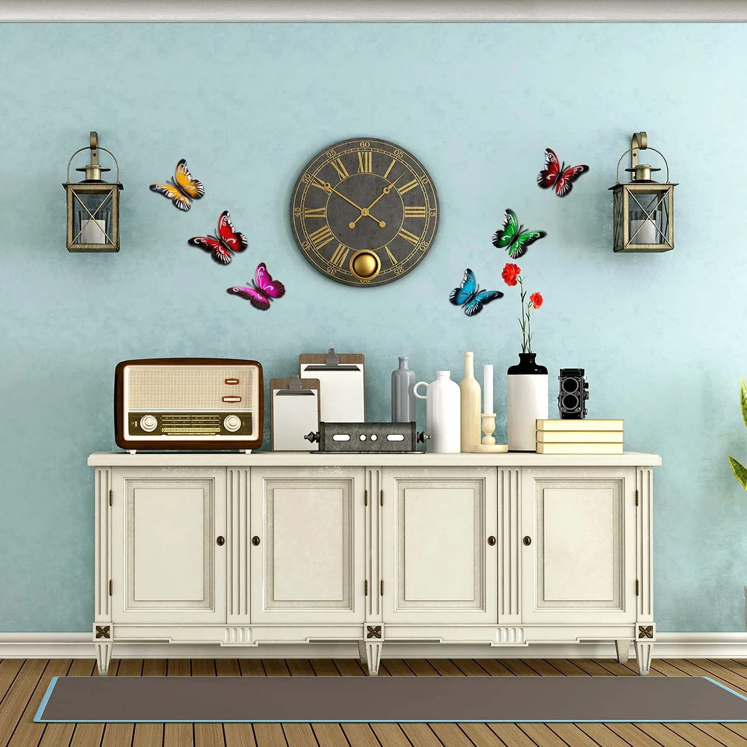 Ripeng 6 Pièces Décoration Murale Papillon en Métal Art Mural Papillon Ornements Suspendus Jardin 3,5 x 2,8 Pouces