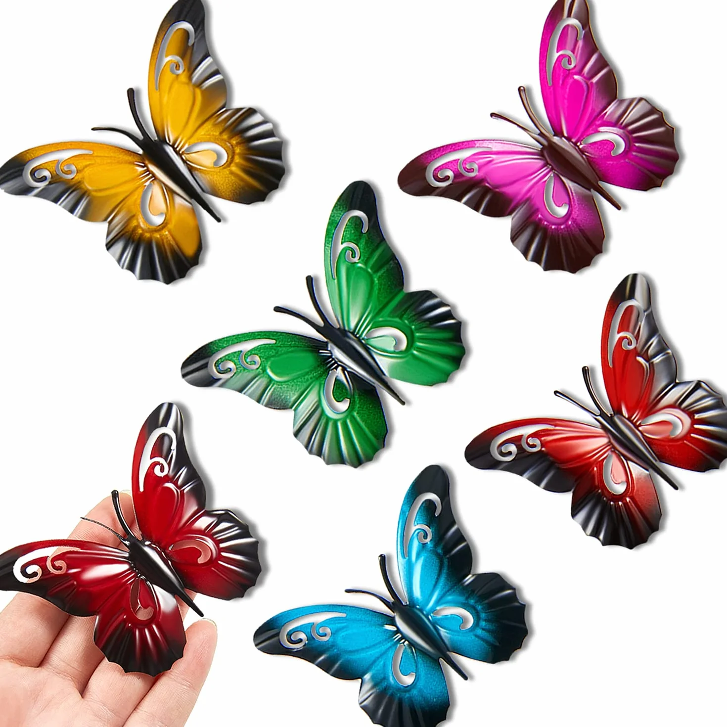 Ripeng 6 Pièces Décoration Murale Papillon en Métal Art Mural Papillon Ornements Suspendus Jardin 3,5 x 2,8 Pouces