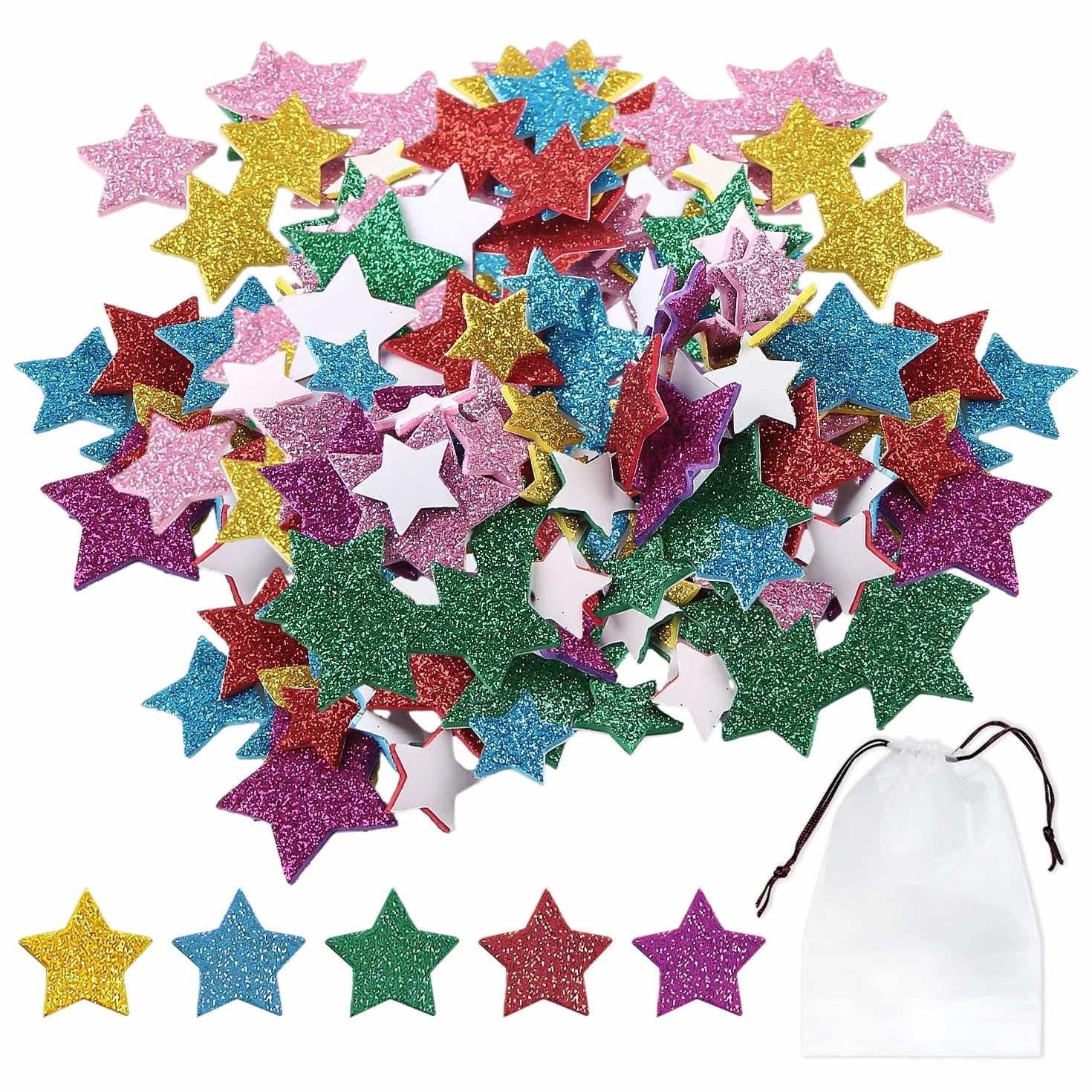 Autocollants à paillettes étoiles à cinq branches - Lot de 180 - Décoration de fête pour enfants