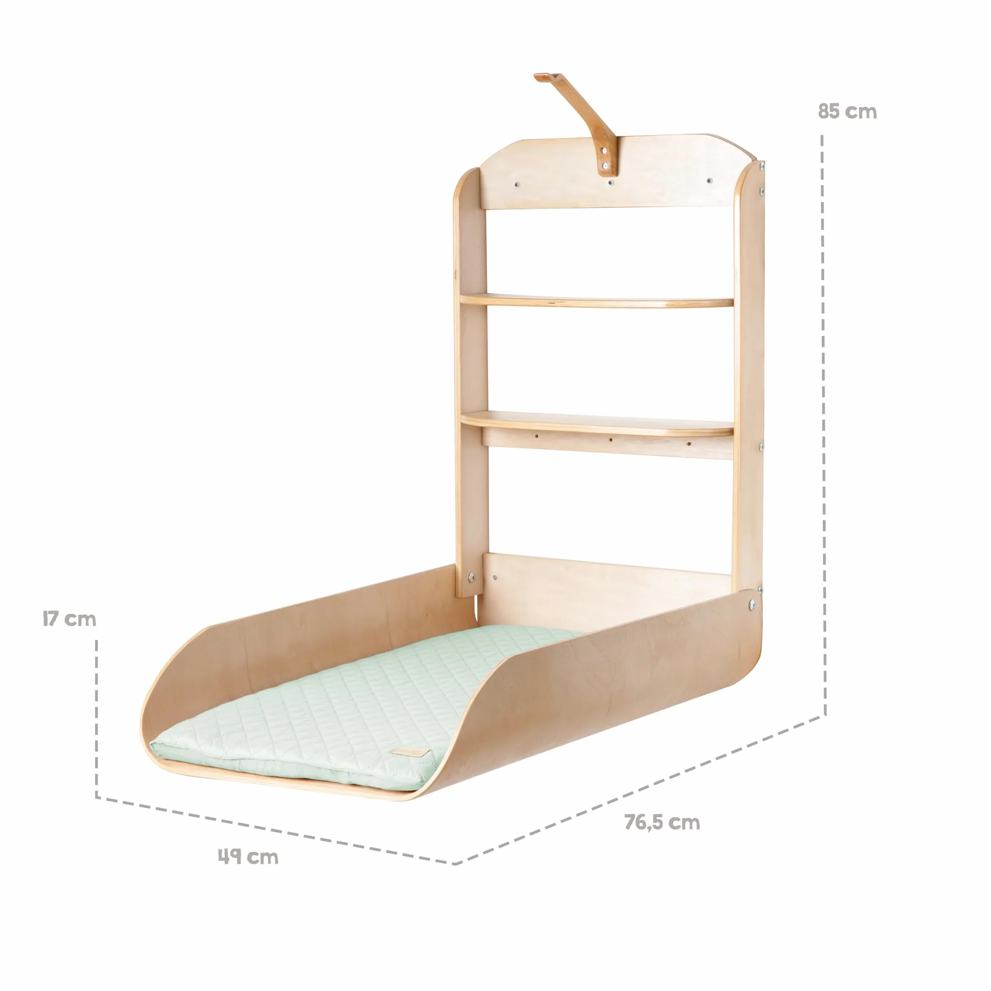 roba Table à Langer Murale Rabattable en Bois Naturel Vert Givré avec Matelas Imperméable et 2 Étagères