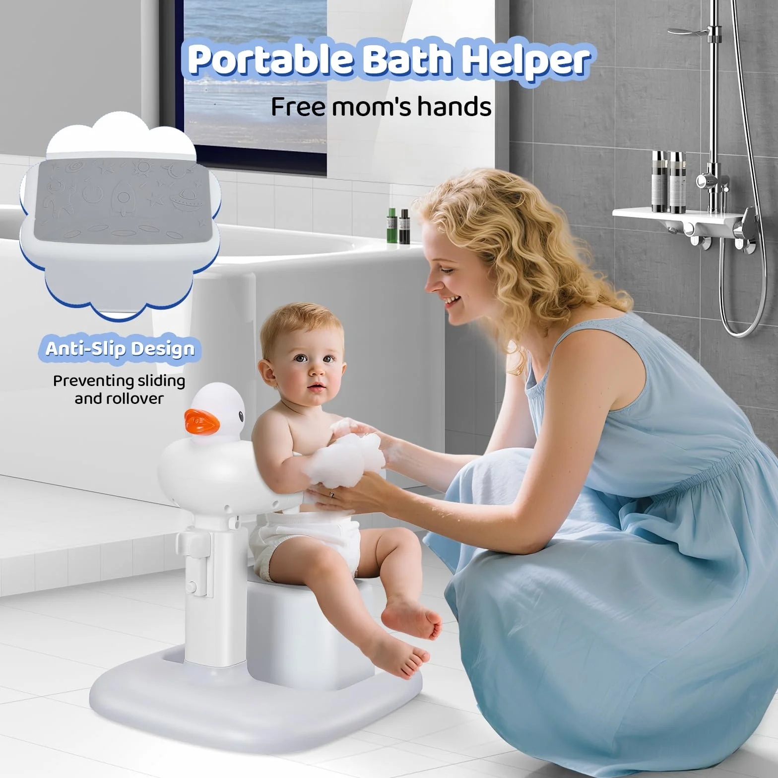 Baignoire bébé avec support de douche, aspiration stable et forte, support pour bébé debout