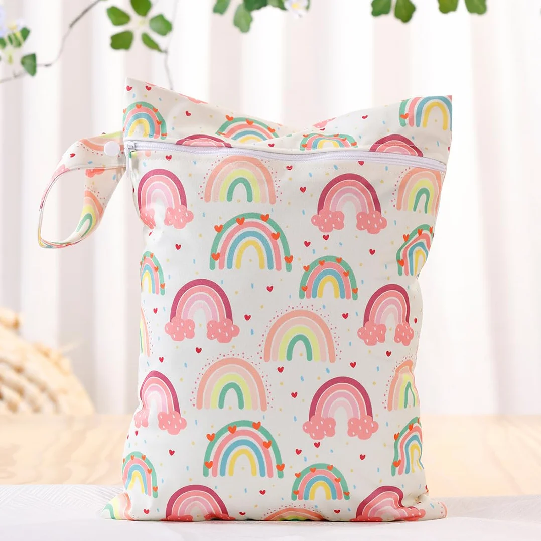 Sac à Couches Lavables Étanche Réutilisable Wetbag Imperméable pour Bébé Piscine Plage Arc-en-ciel