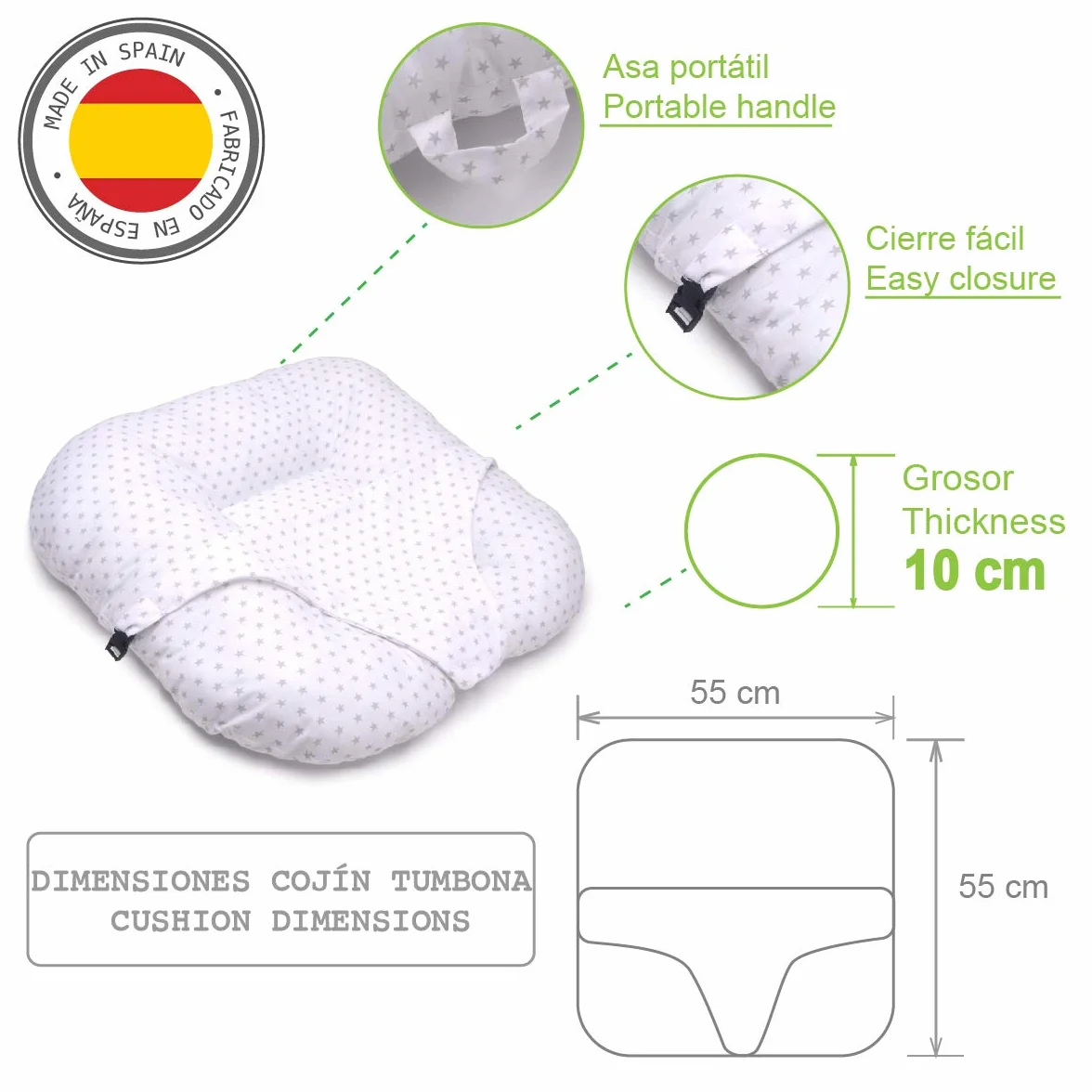 Coussin nid 55 x 55 cm transat hamac nouveau-né bébé portable 10 cm épaisseur étoiles