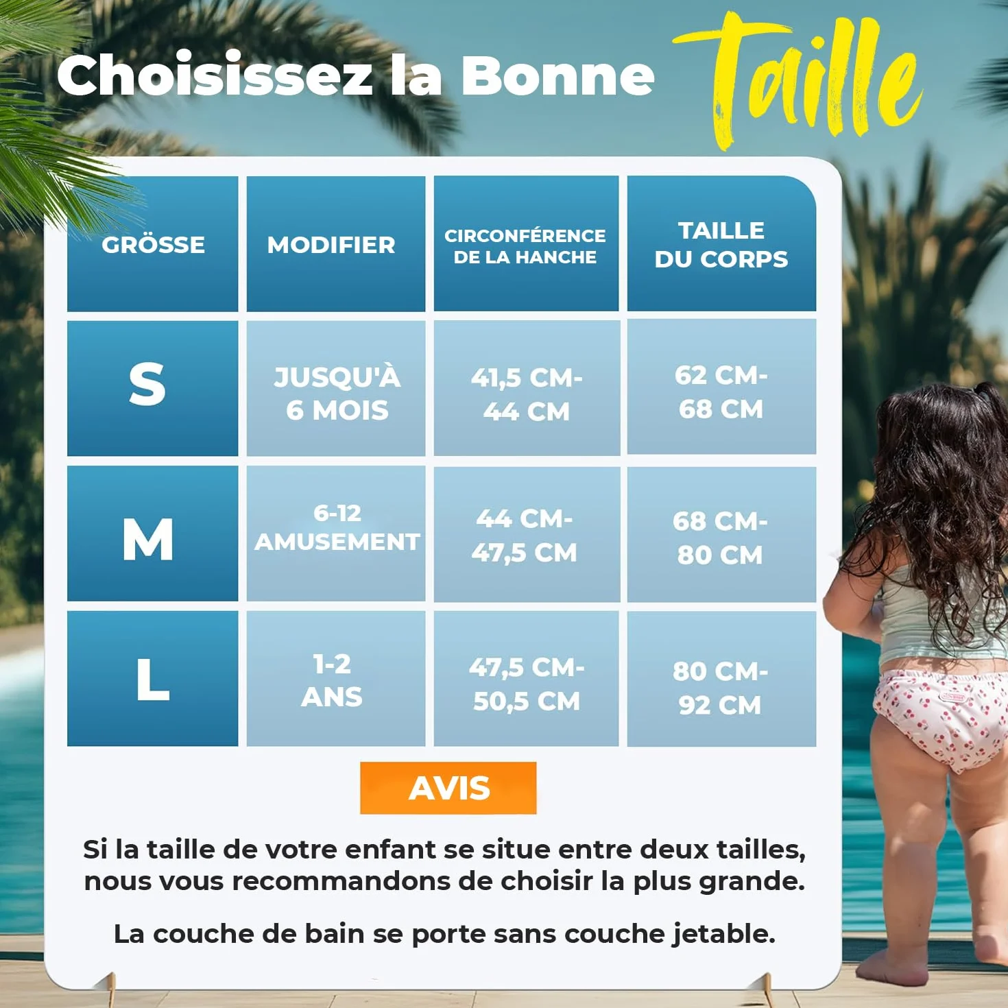 KIDVERSE Couches de bain réutilisables pour bébés 1-2 ans avec sac de transport