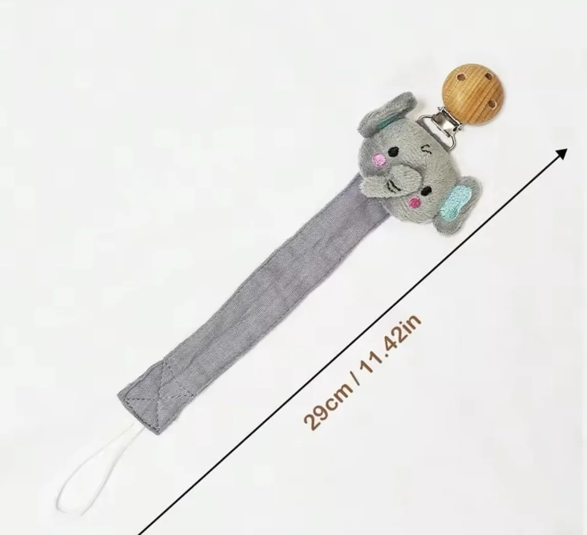 Attache tétine personnalisé prénom en gaze de coton bio bois animaux doudou éléphant nuage lion tigre écureuil