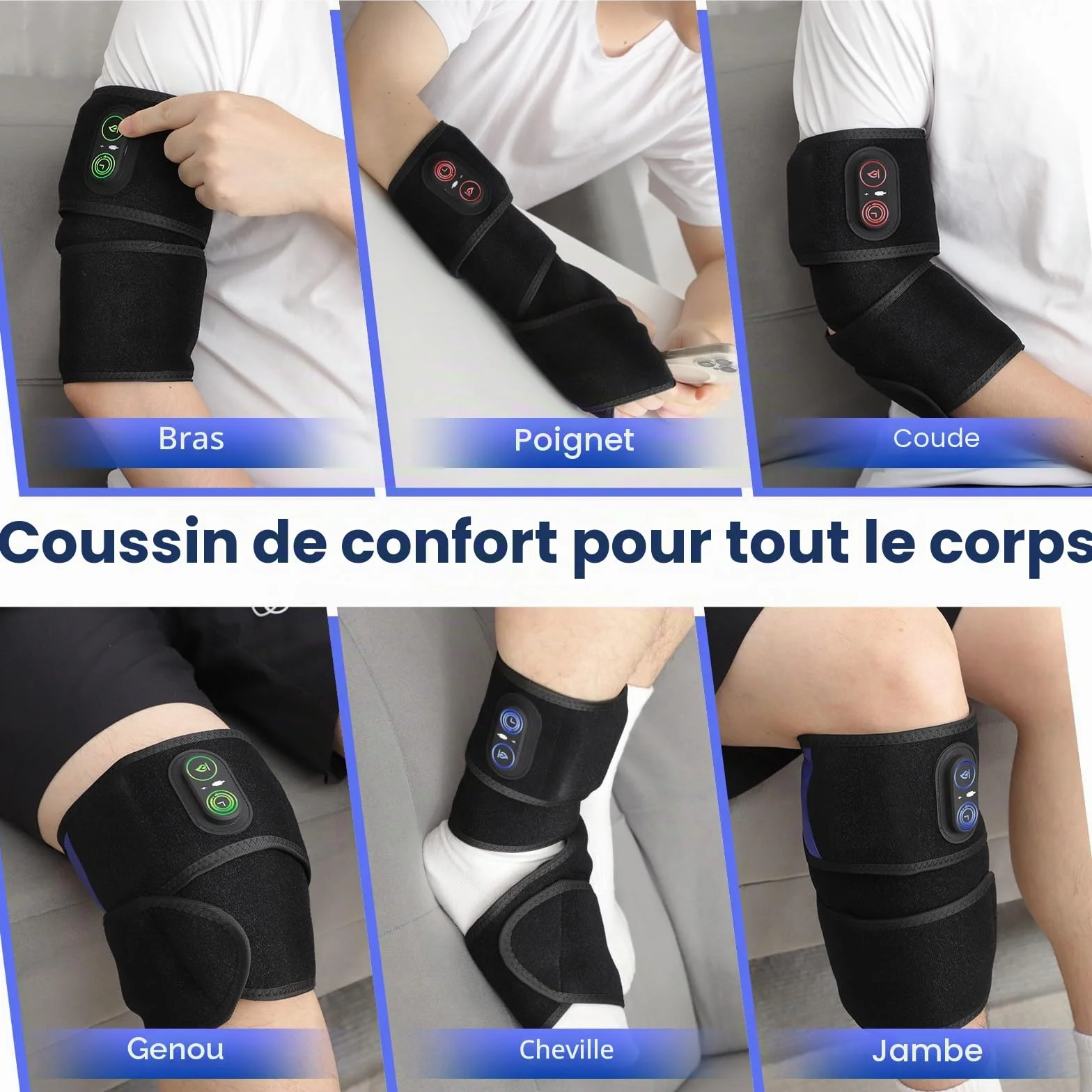 Coussin chauffant sans fil pour bras coude jambe 5000 mAh chauffage rapide 3 réglages chaleur durée
