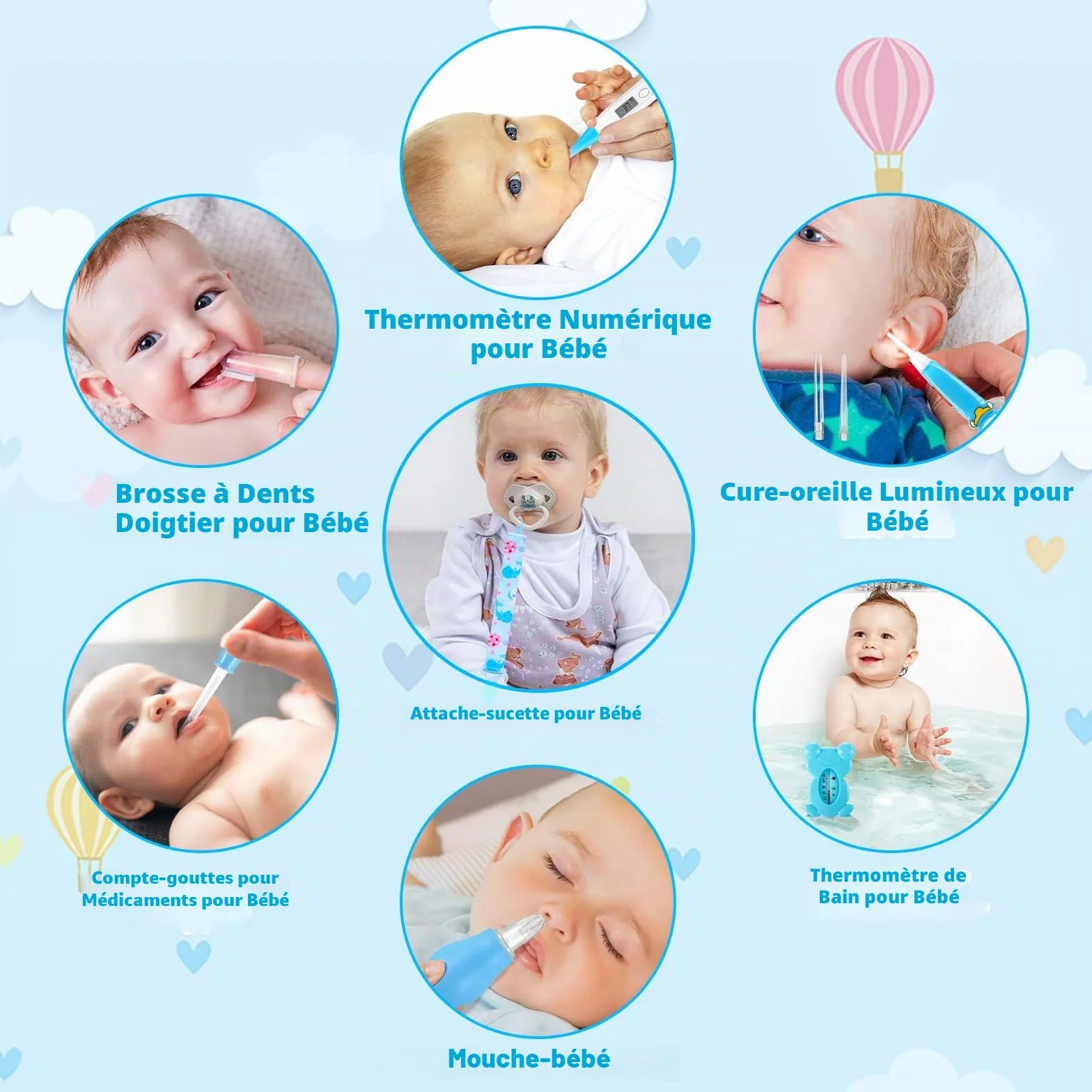 Kit de soins de toilettage pour bébé 28 pièces avec brosse peigne coupe-ongles