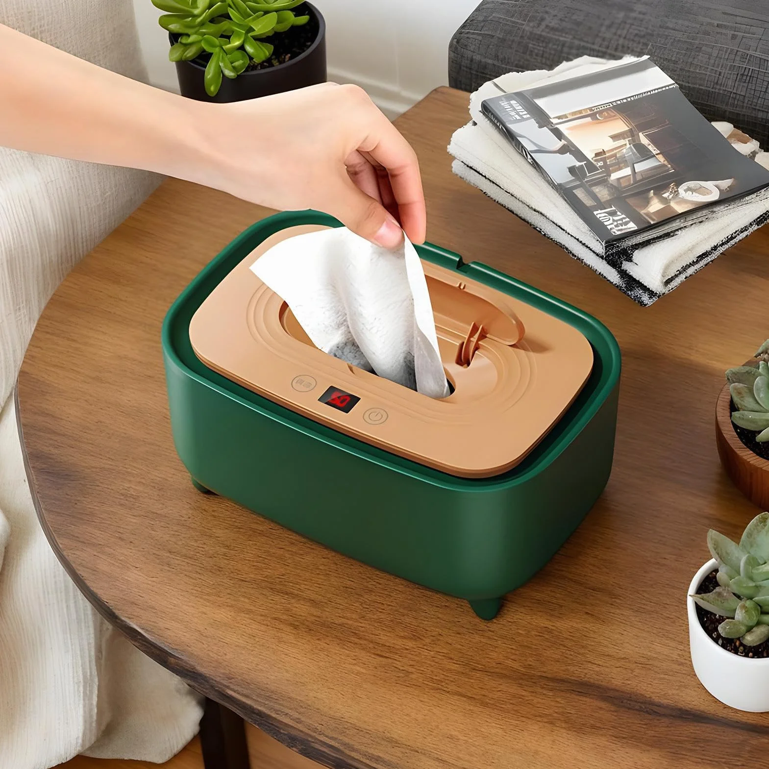 Chauffe-Lingettes Bébé USB Rechargeable, Dispensateur Portable avec Lumière pour Voyage Maison