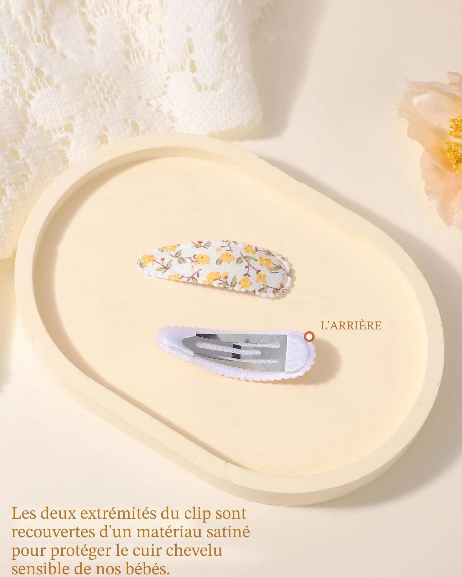 Pinces à cheveux 5,6 cm motif floral antidérapantes lot de 20