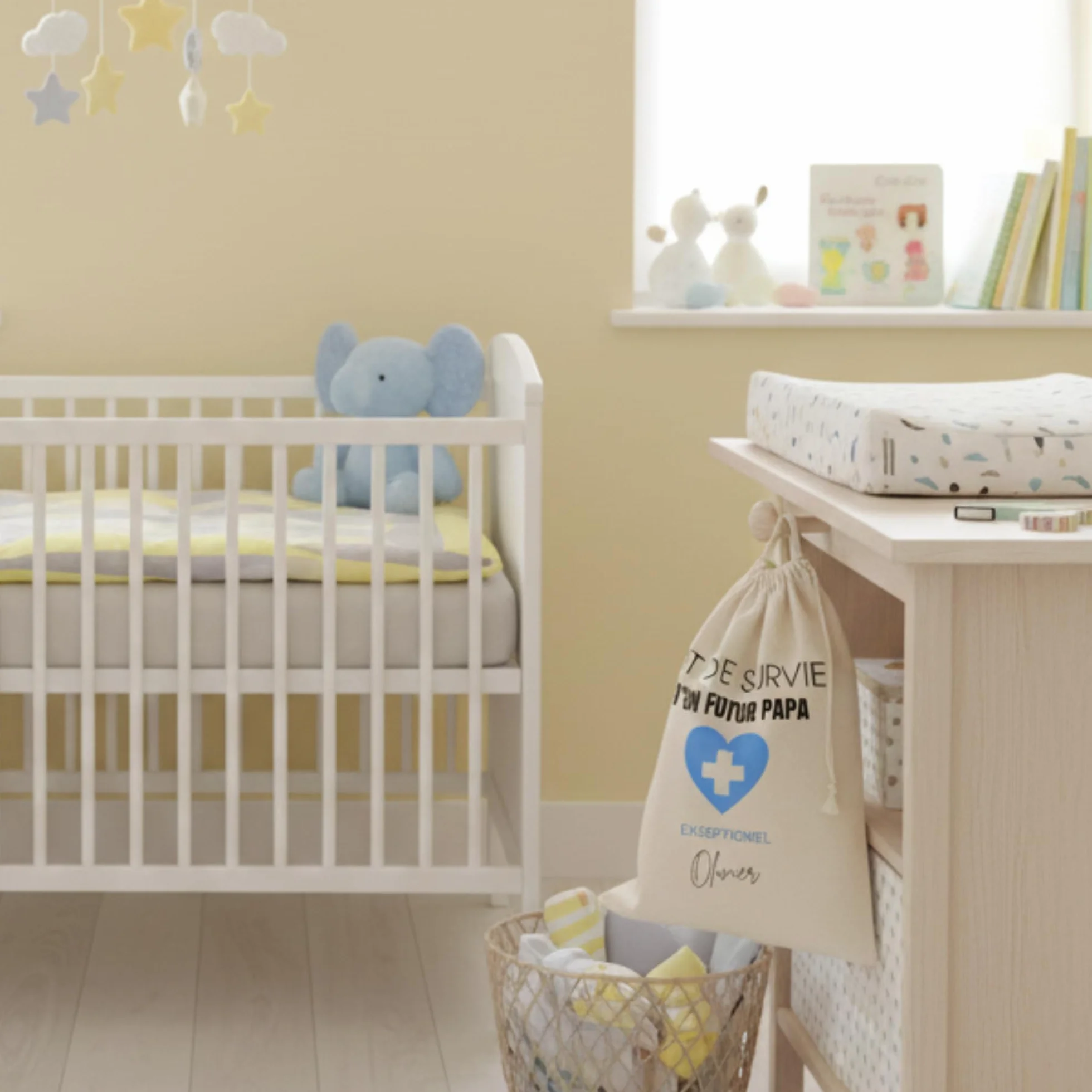 Kit de Survie Futur Papa Personnalisé avec prénom, Pochon Cadeau 34 x 23 cm