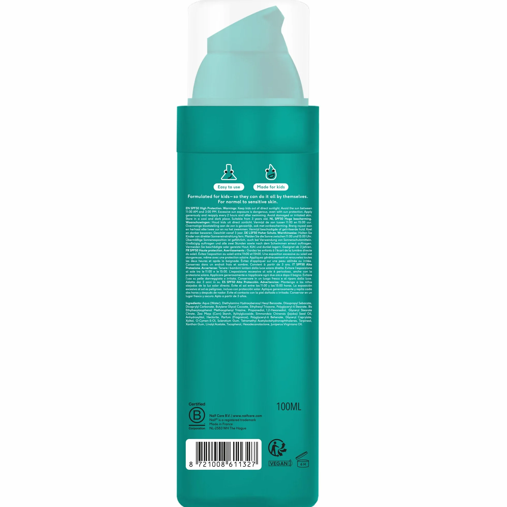 Naïf Lotion solaire enfants SPF 50 Protection UVA UVB Résistante eau 100 ml