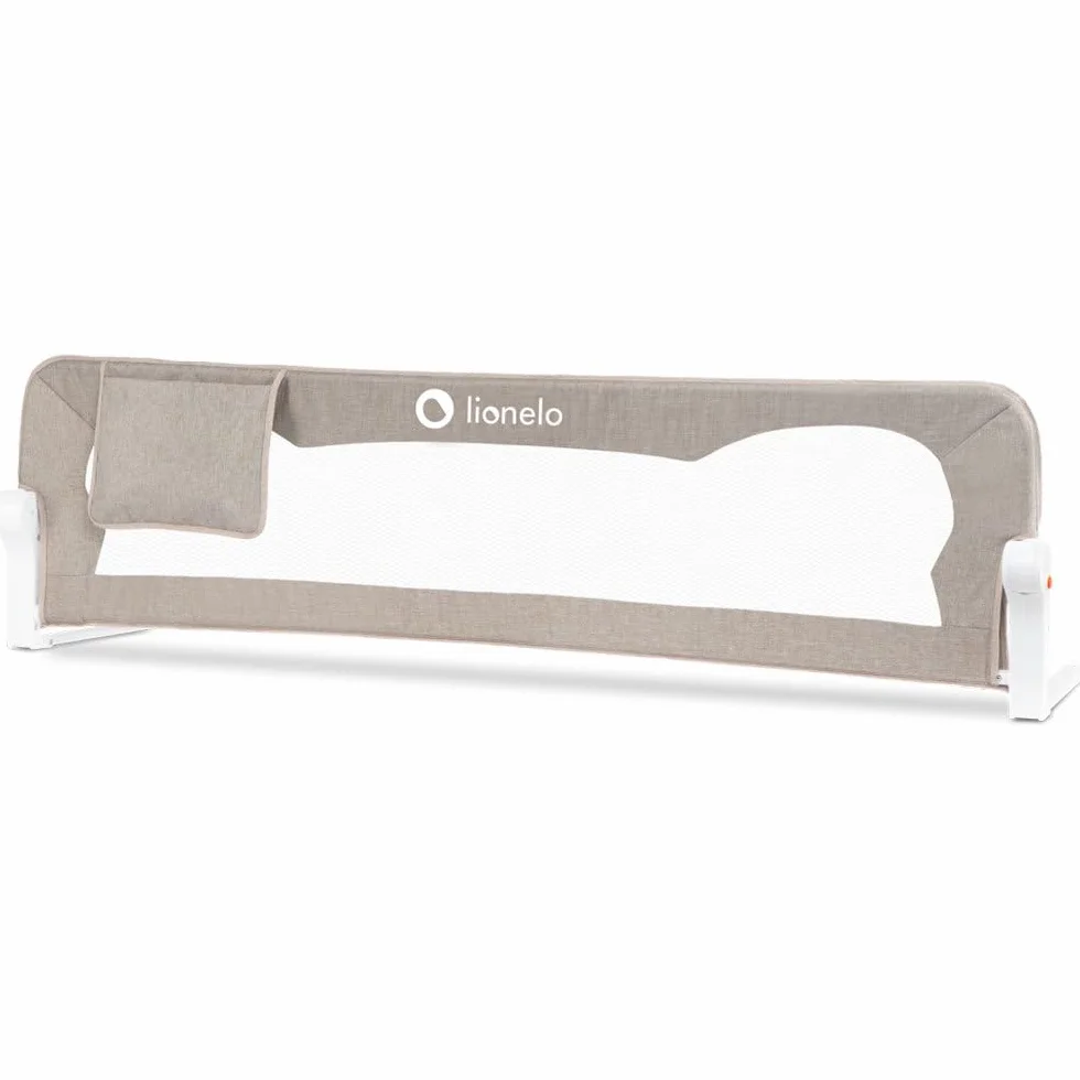 Lionelo Eva Barrière de Lit 150cm x 42cm Pliage 180° Anti-Chute Ceintures Sécurité Cadre Métal Pliable Beige