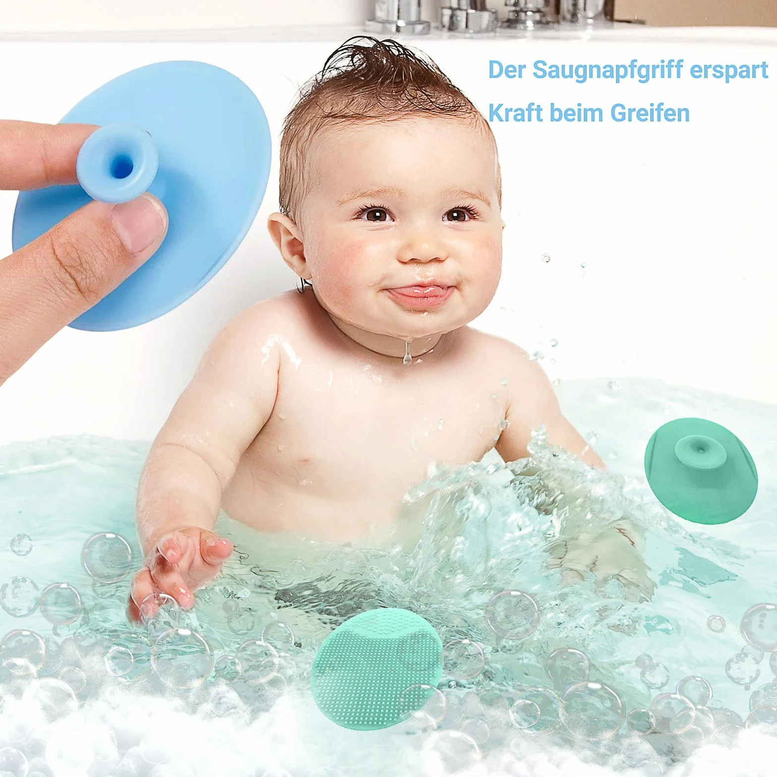 Brosse de bain bébé silicone set 3 brosses massage exfoliante peau sèche croûtes langes eczéma bleu vert rose