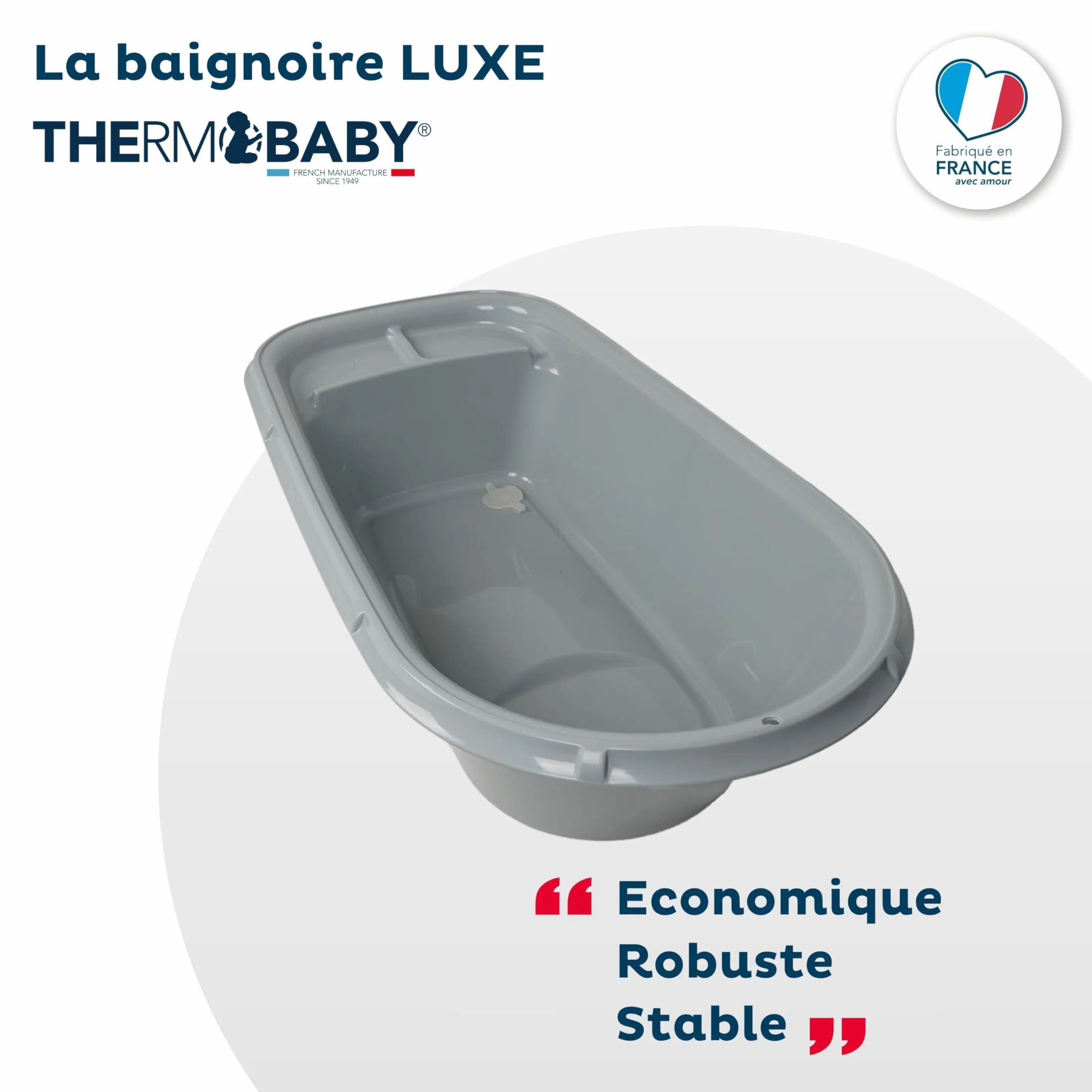 THERMOBABY Baignoire LUXE Bain de bébé Gris Charme Fabriqué en France