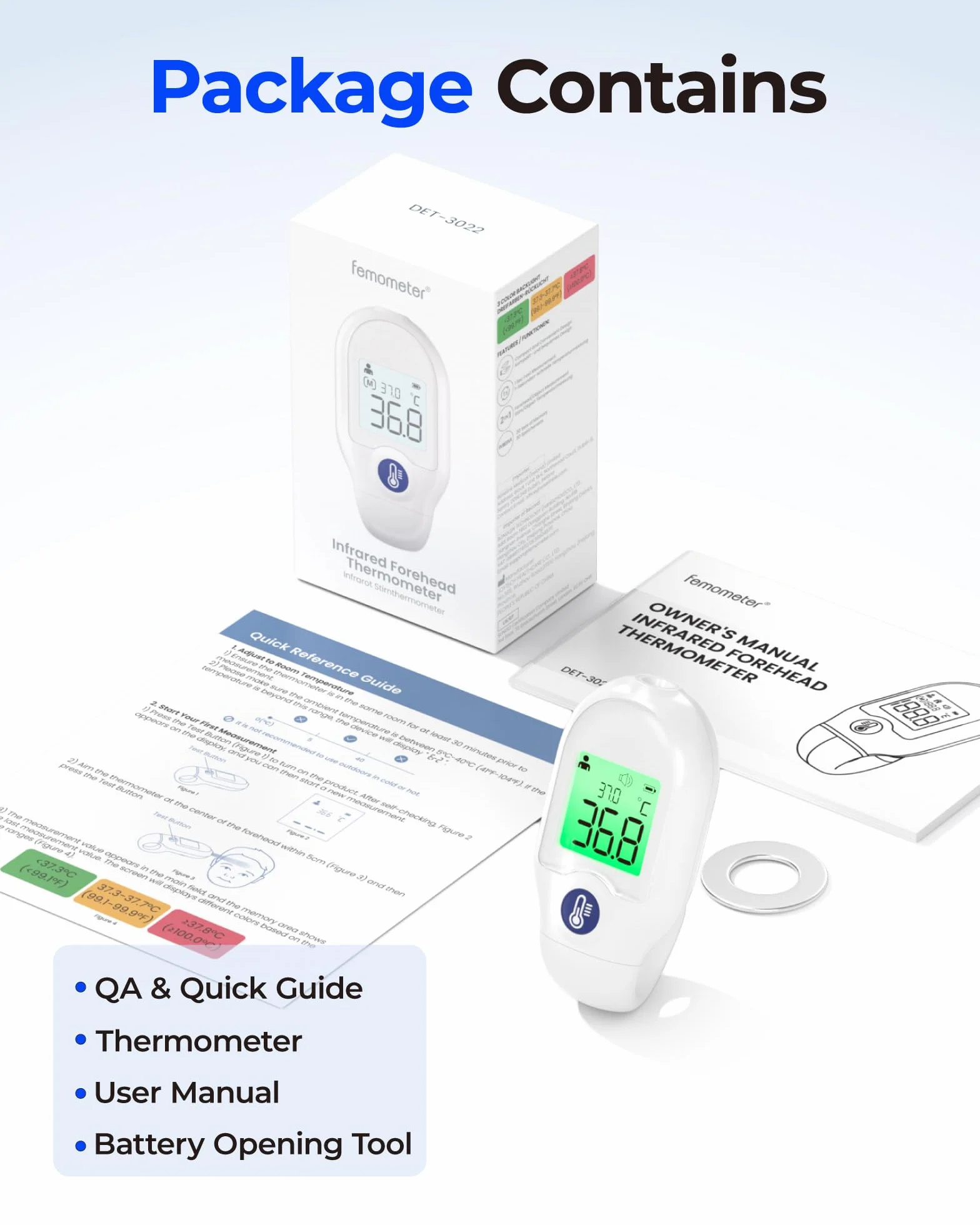 Thermomètre Frontal Bébé Sans Contact Mesure Instantanée Multifonction 3 en 1
