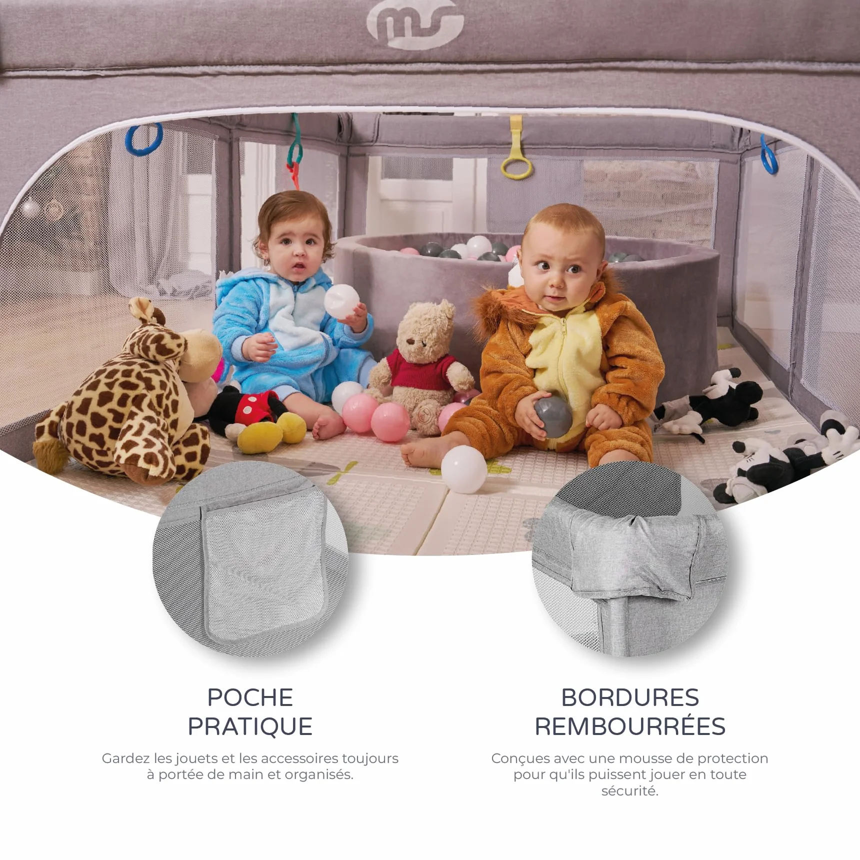 Parc de jeux OXFORD XXL 200x180 pliable pour bébé avec ouvertures zippées et fenêtres en filet