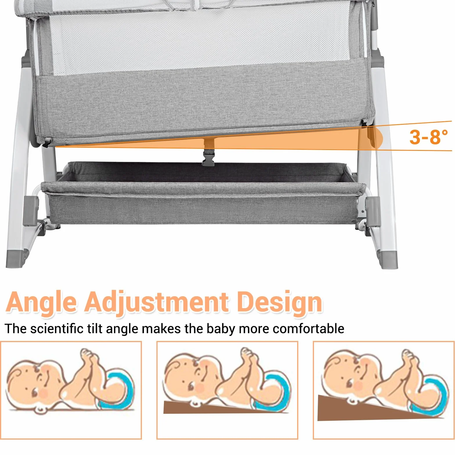 Lit Bébé Évolutif 3 en 1 Convertible Cododo avec Moustiquaire, Matelas, Bascule, 7 Hauteurs Réglables, 0-36 Mois