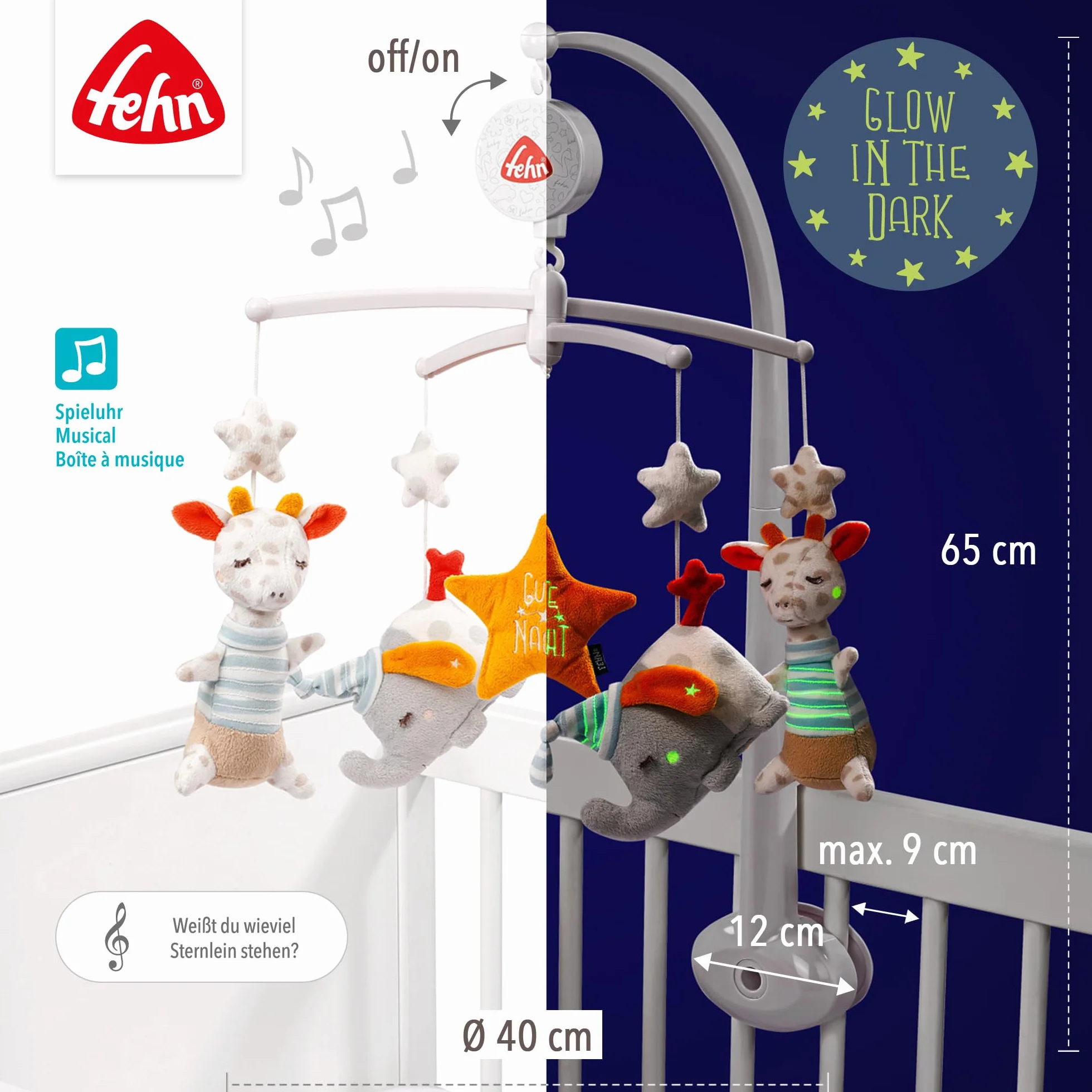 Fehn Mobile musical Gute Nacht - Mobile à remonter avec mélodie pour bébé 0-5 mois