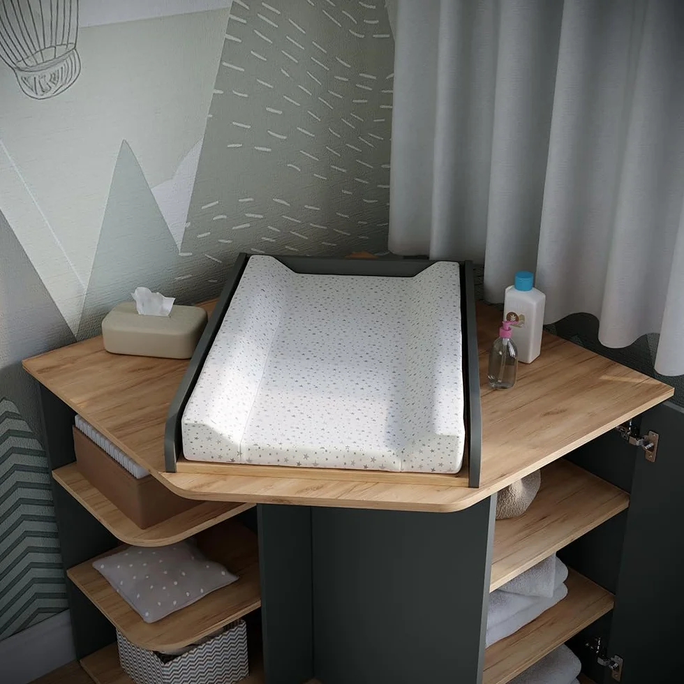 Vicco Commode à Langer Kristian Anthracite Artisan 85x77.3cm 3 Compartiments Fermés Table à Langer Rangement