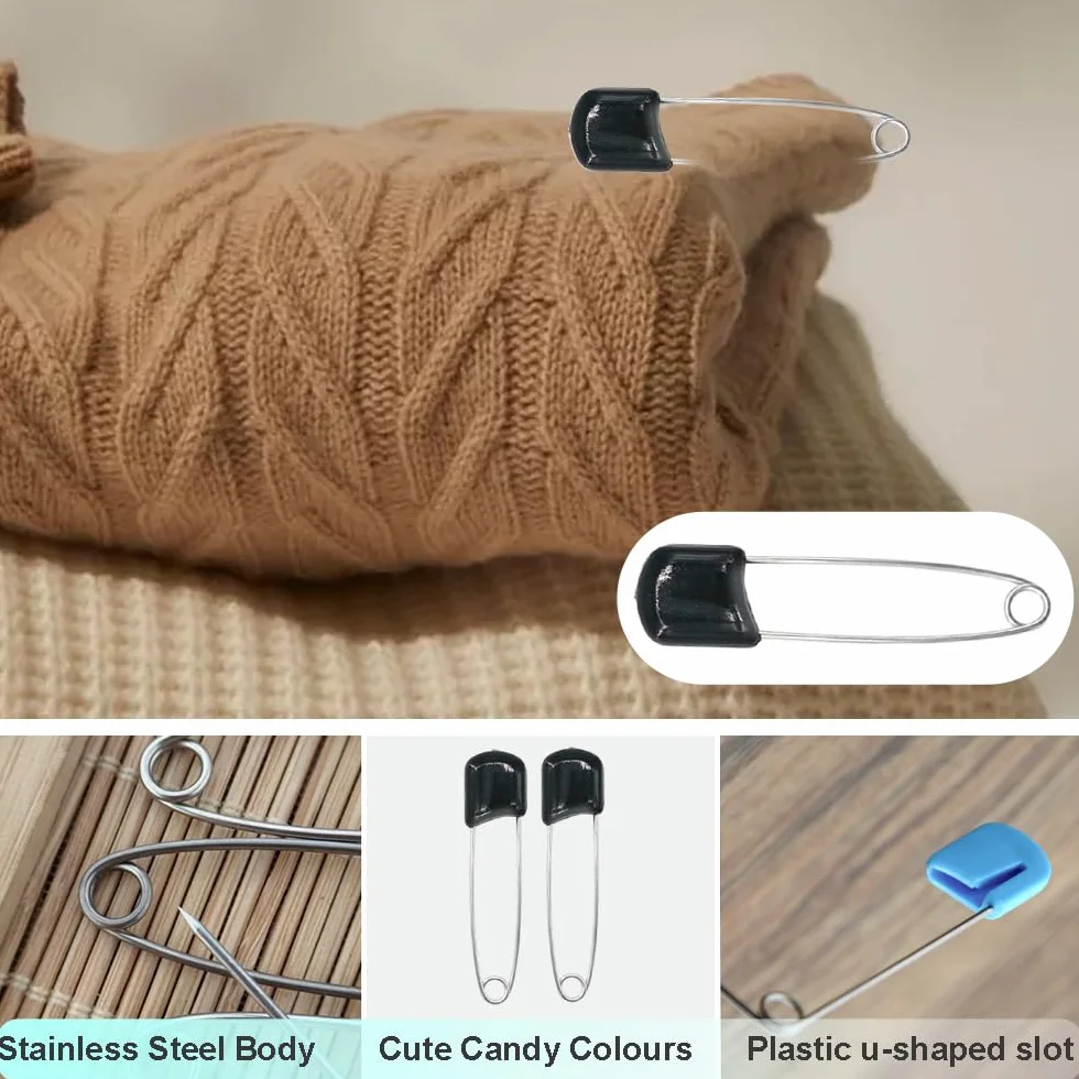 Épingles à couches 5,5 cm plastique noires lot de 50 avec fermeture de verrouillage