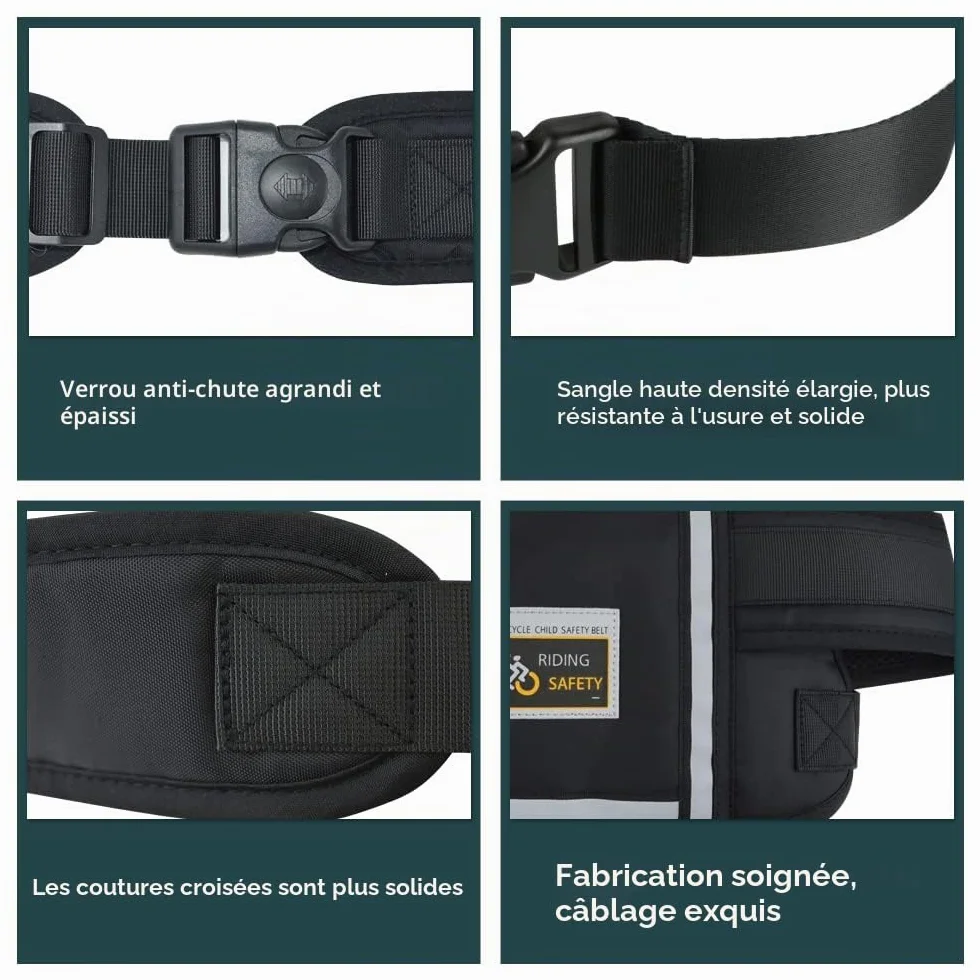 Jolik Harnais Securite Enfant Moto Réglable Ceinture Moto Enfant Poche Matériau Respirant Réfléchissant Noir