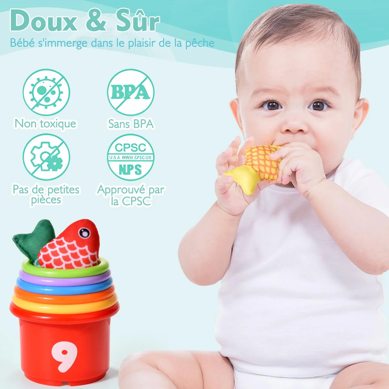 Jouet Bebe 1 an Montessori Peche a la Ligne Jeux Educatif Enfant 6-18 Mois Cadeau Fille Garcon 1-3 Ans