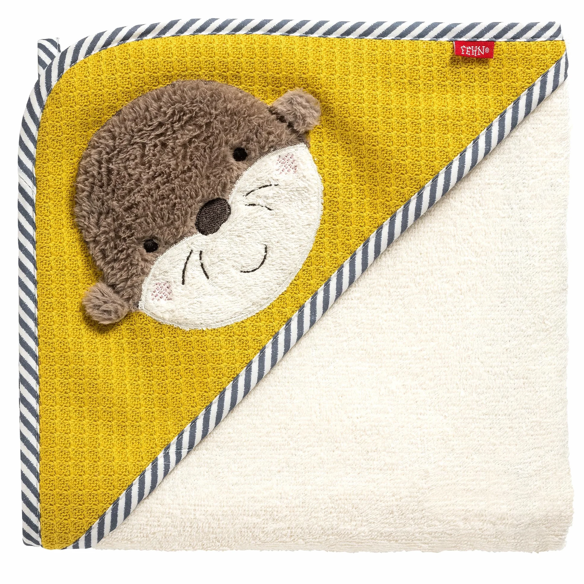 Fehn Serviette de Bain Loutre Poncho éponge avec Capuche pour Bébés 0+ Mois
