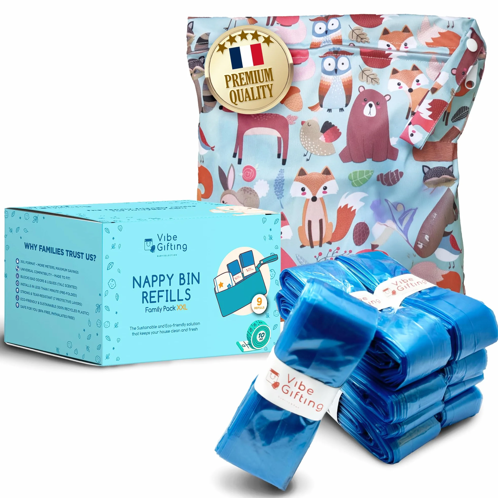 VibeGifting® Pack XXL-9 Recharge Poubelle à Couche 10 m Compatible Tommee Tippee Angelcare Antibactérien Parfumé Anti-Odeur Sans BPA Recyclé