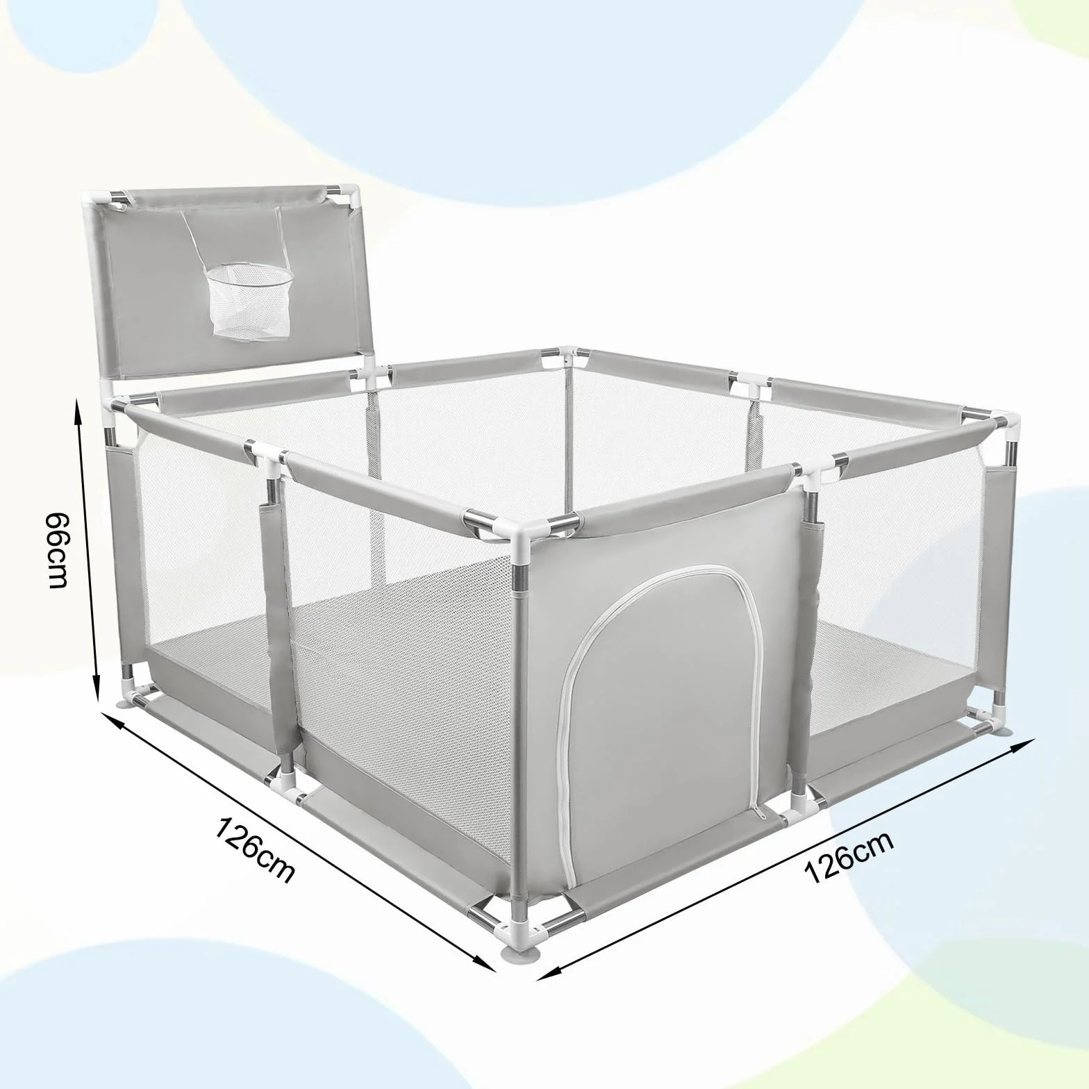 Parc Bébé en Tissu Oxford avec Tapis et Barrières 126x126x66 cm Gris Clair