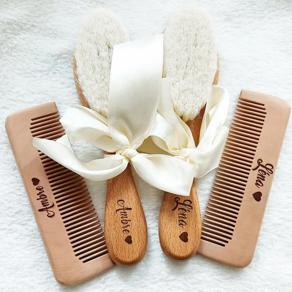 Brosse À Cheveux Bébé Personnalisée En Laine, Peigne En Bois Portable, Brosse De Bain Pour Nouveau-né