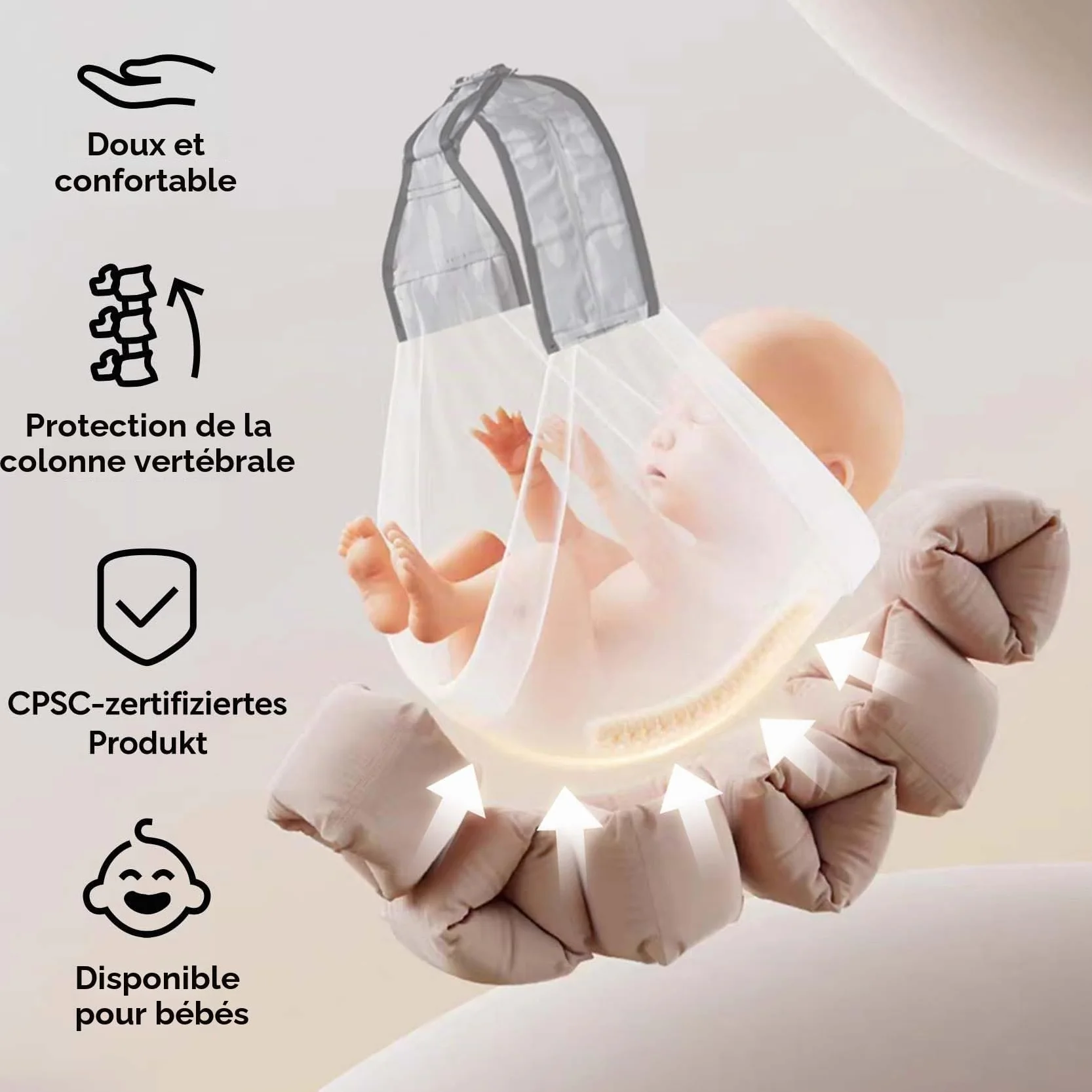 Écharpe de Portage Bébé Porte-bébé Latéral Ergonomique Certifié ASTM 0-36 Mois Noir