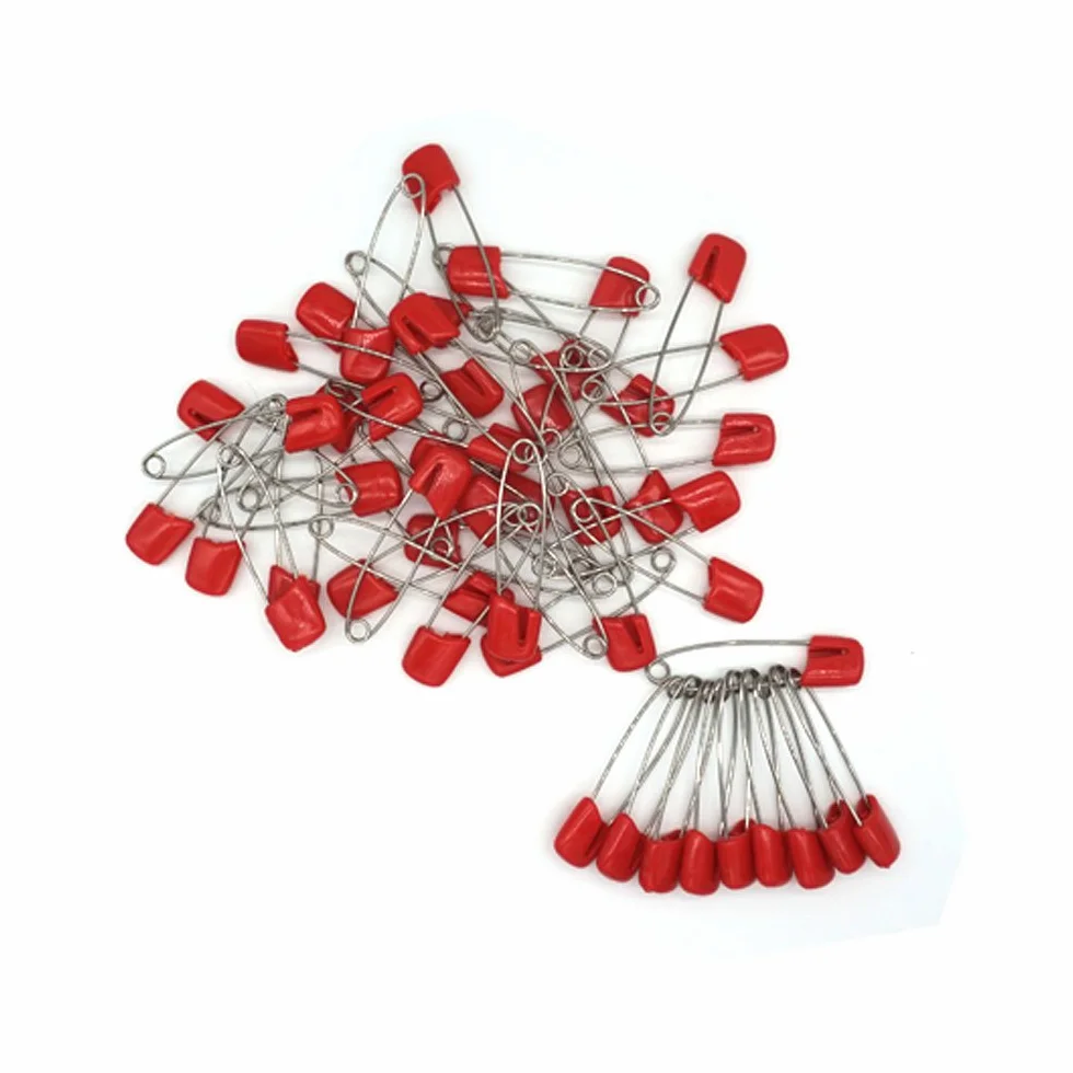 Lot de 50 épingles à nourrice pour vêtements bébé, couches, serviettes (rouge)