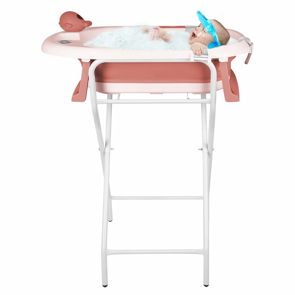 Baignoire pour bébé avec support, ergonomique, compacte, 10 kg, 81,5 x 48 x 21 cm - Rose