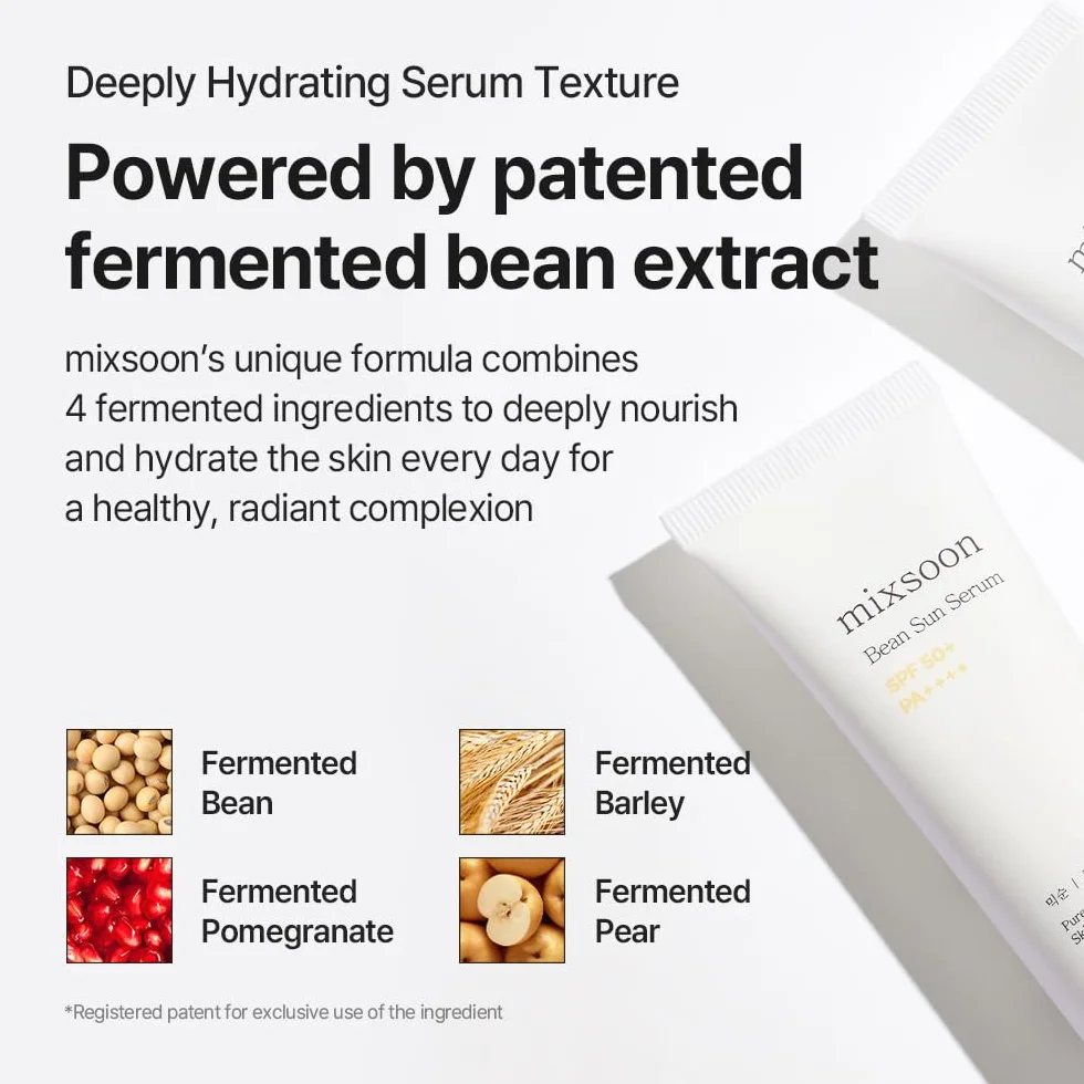mixsoon Bean Sun Serum SPF 50+ PA++++, Sérum Solaire Coréen, Protection UV Hydratante, Niacinamide, Acide Hyaluronique & Soja Fermenté, 50ml