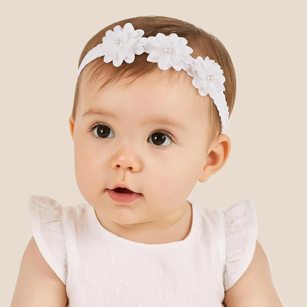 Bandeau bébé fille dentelle blanc noeud 37-48 cm