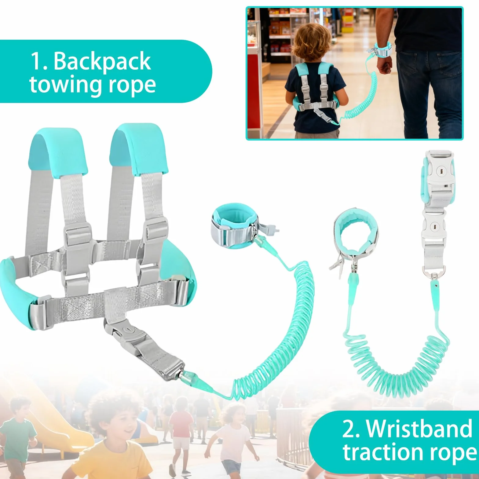 Harnais Enfant Anti-perte Bracelet Sécurité Garçons Filles Vert 2,5m
