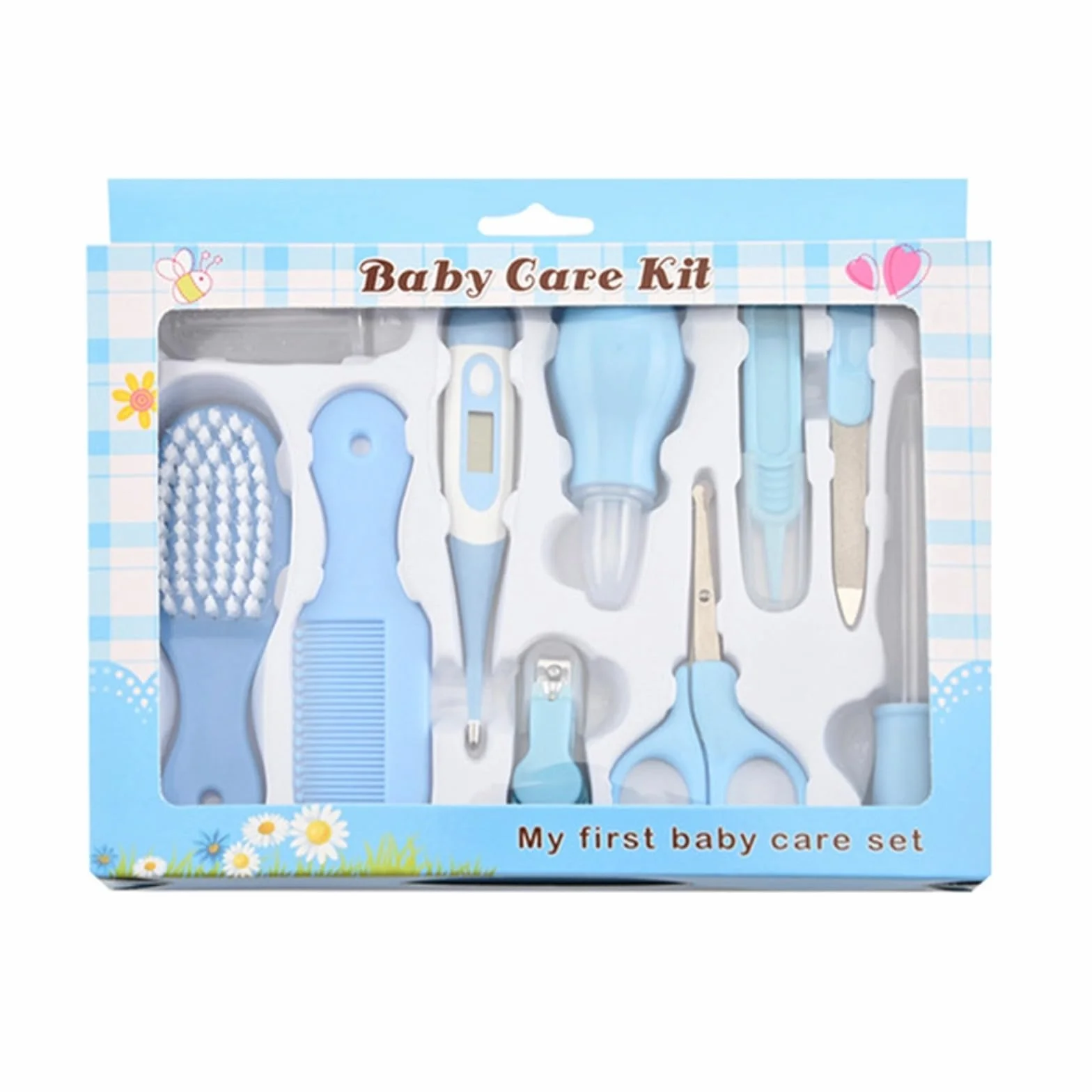 Kit de soins pour bébé 10 pièces - Coupe-ongles ciseaux brosse peigne nettoyeur corps et nez