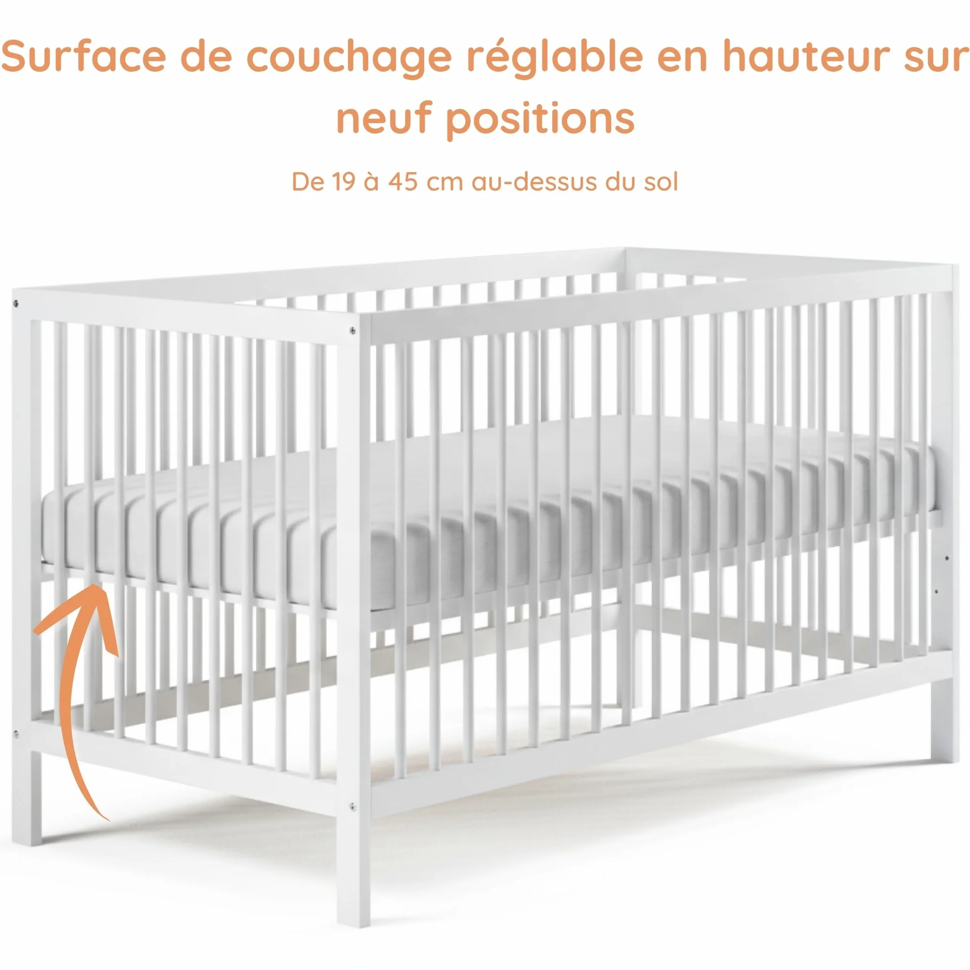 Kids Collective Lit bébé évolutif 60x120 70x140 cm Matelas Sommier hêtre Massif Blanc
