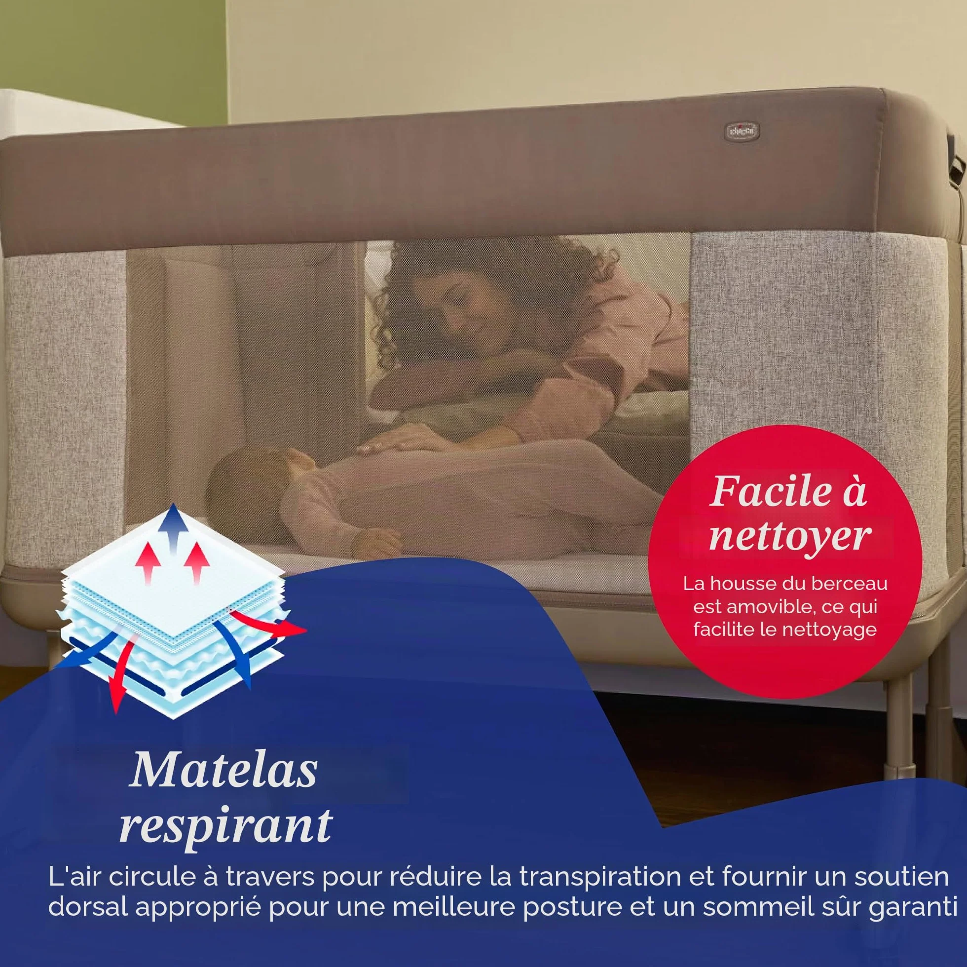Chicco Next2Me Forever, Lit Bébé 3en1 jusqu'à 4 Ans (22 kg), Berceau avec Hauteur Réglable et Matelas Inclus