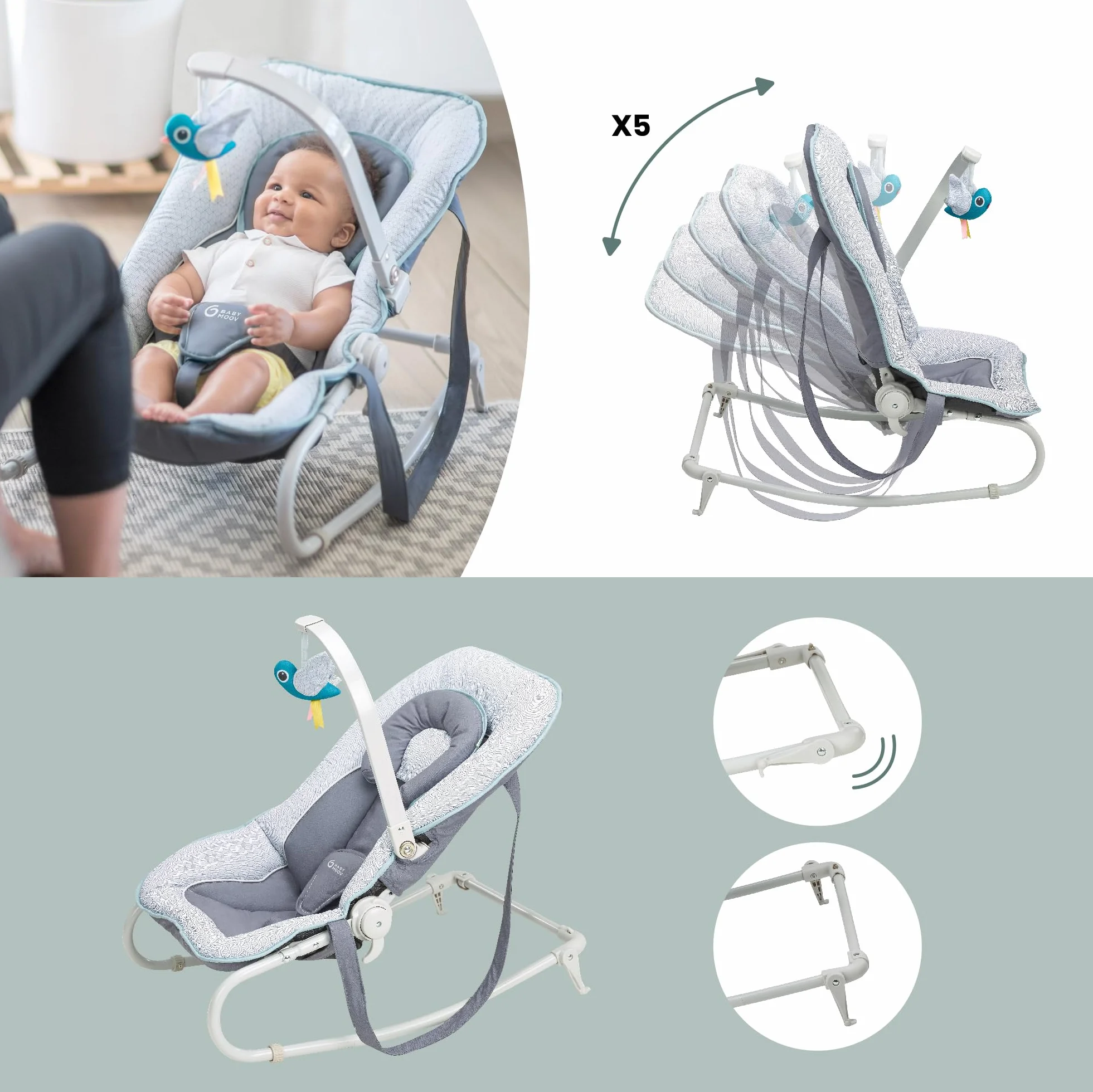 Babymoov Transat Graphik Bleu Balancelle Fixe Bébé