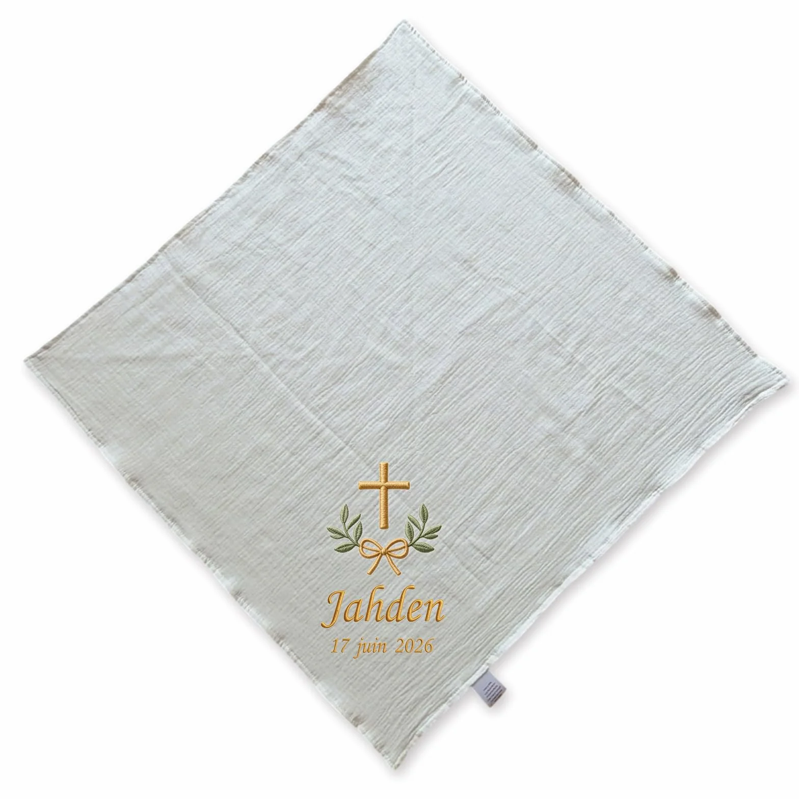 Couverture de Baptême Bébé Personnalisée en Coton Gaze Doux, Broderie Élégante, Style Français – Coffret Cadeau