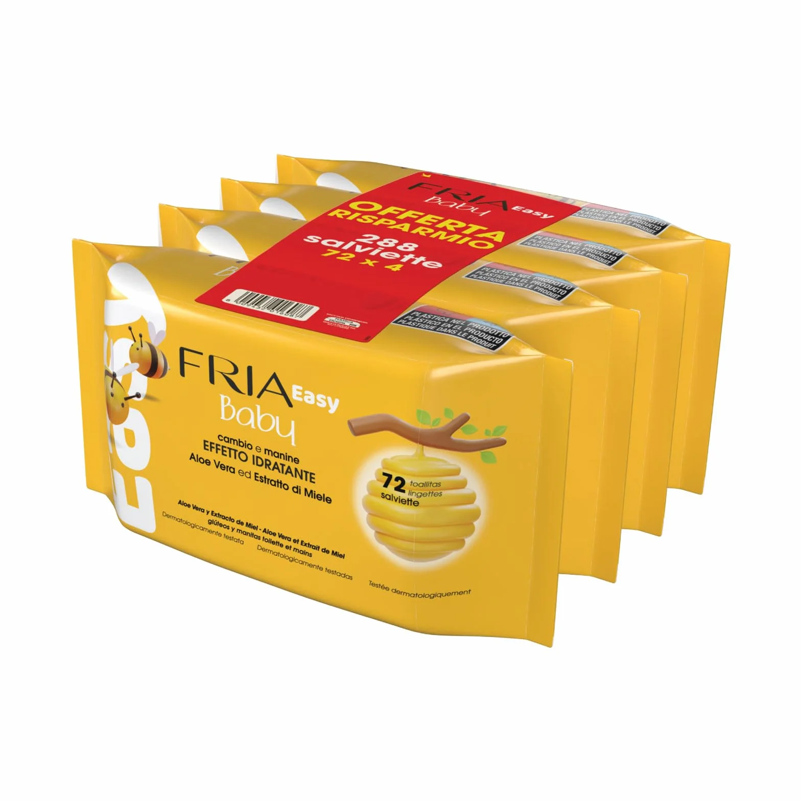 Easy Baby Lingettes de changement de couches à l'aloe vera et au miel, hydratantes, testées dermatologiquement, 288 pièces