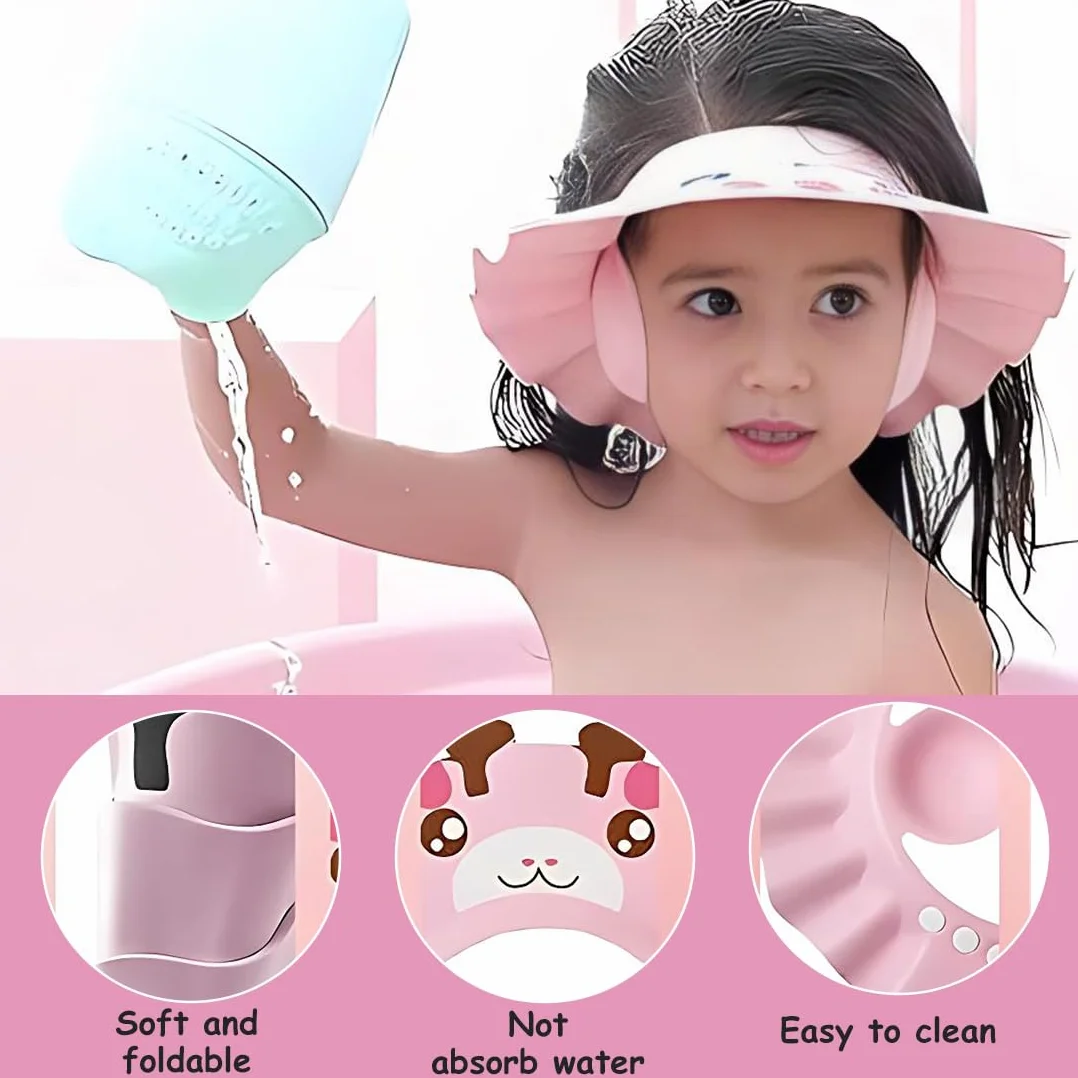 Bonnet de Douche pour Bébé – Casquette de Protection Solaire Ajustable pour Enfants, Bonnet de Bain (Rose)