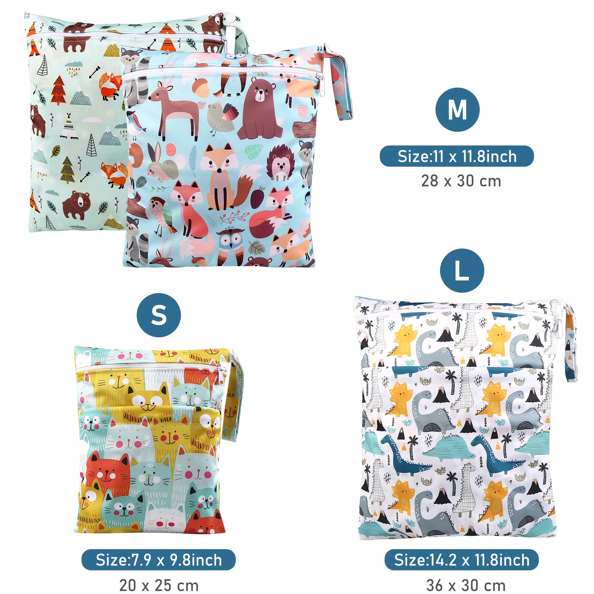 Wetbag Lot de 4 sacs à langer imperméables réutilisables avec fermeture éclair multicolore
