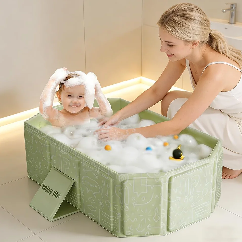 NAVESO Baignoire Pliable Bébé 75x45x25 cm Portable 0-5 Ans XXL avec Bouchon Vidange