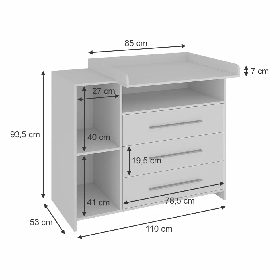 Vicco Commode à Langer Paula Blanc 110x93.5cm Plan à Langer Table à Langer Meuble Rangement